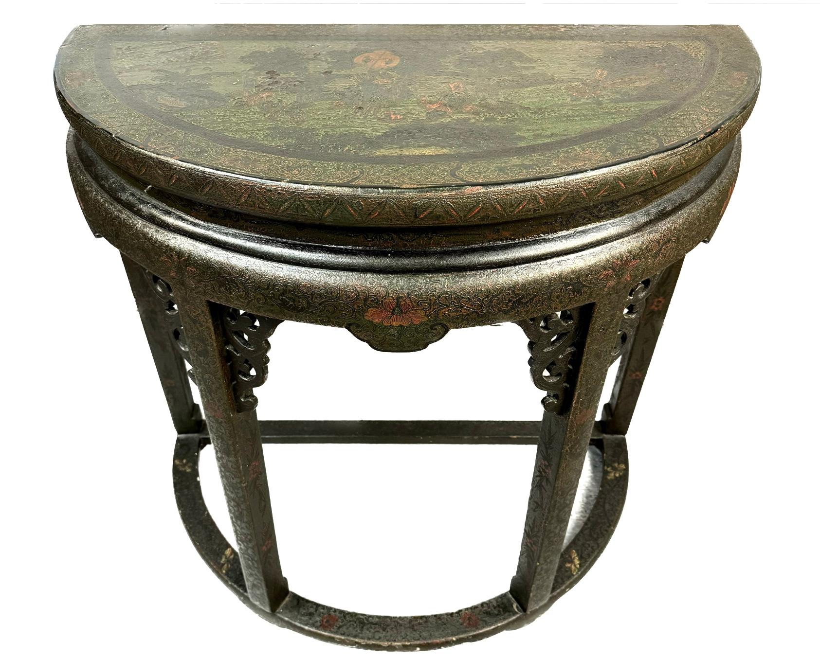 Chinese Chinoiserie Demilune Table  For Sale 3