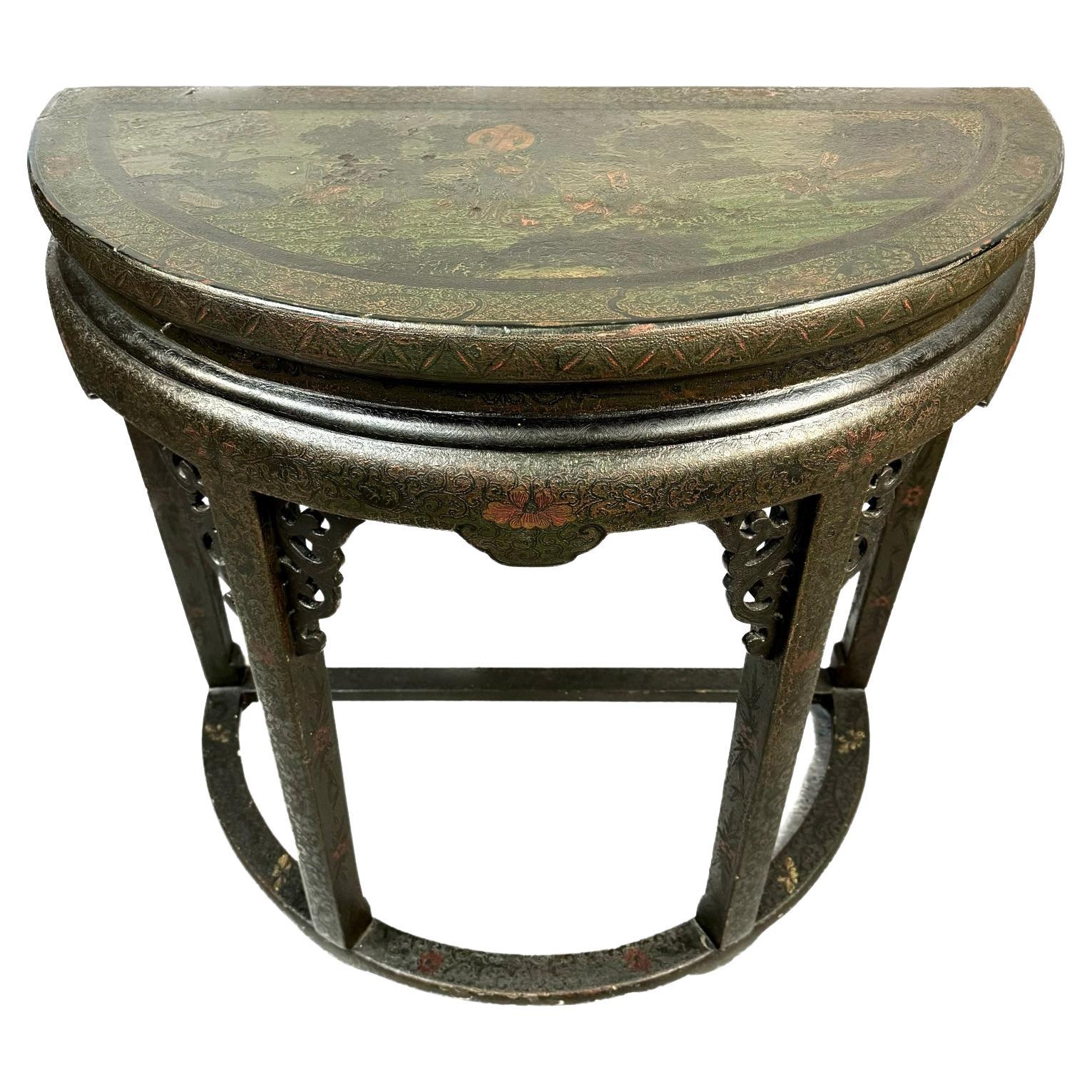 Chinese Chinoiserie Demilune Table  For Sale