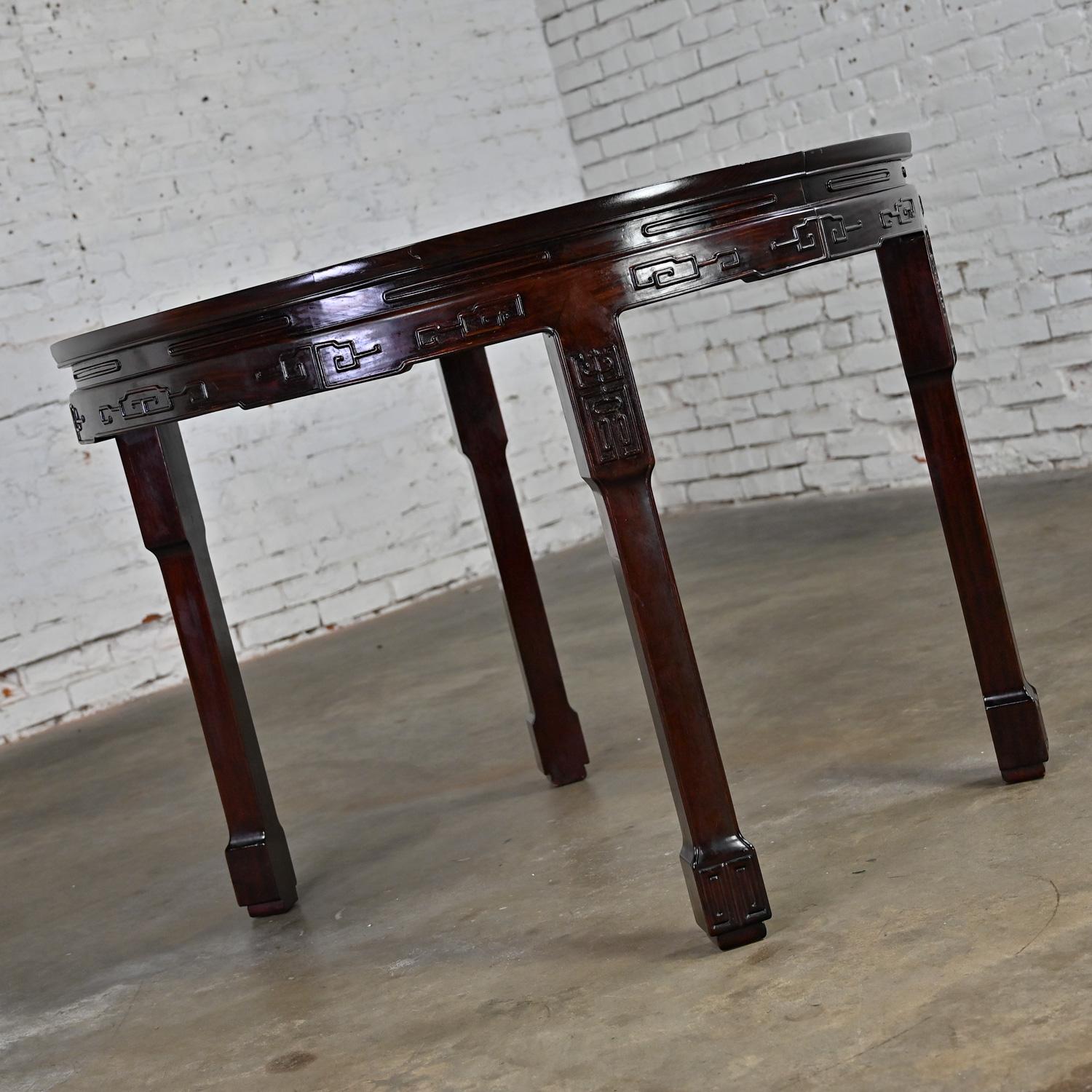 Chinese Chinoiserie Dining Table Rosewood & Mother of Pearl Round to Oval  For Sale 2