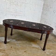 Chinese Chinoiserie Dining Table Rosewood & Mother of Pearl Round to Oval