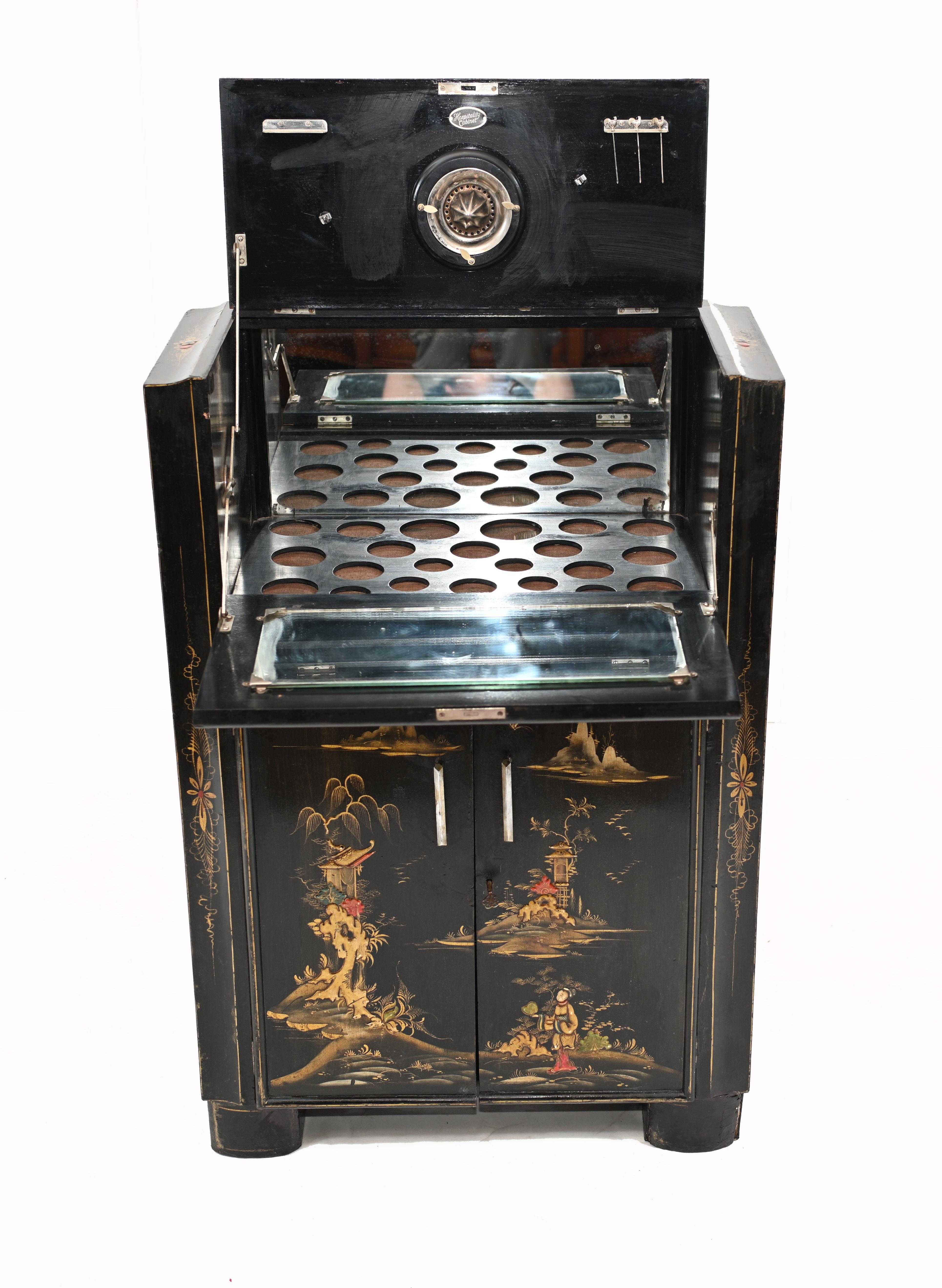 Chinese Chinoiserie Drinks Cabinet Lacquer Cocktail Chest, 1920 3