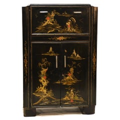 Antique Chinese Chinoiserie Drinks Cabinet Lacquer Cocktail Chest, 1920