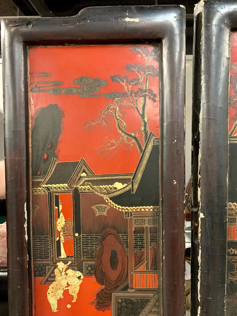 Chinese Chinoiserie Hand Painted Coromandel Screen Room Divider Painting Art For Sale 7