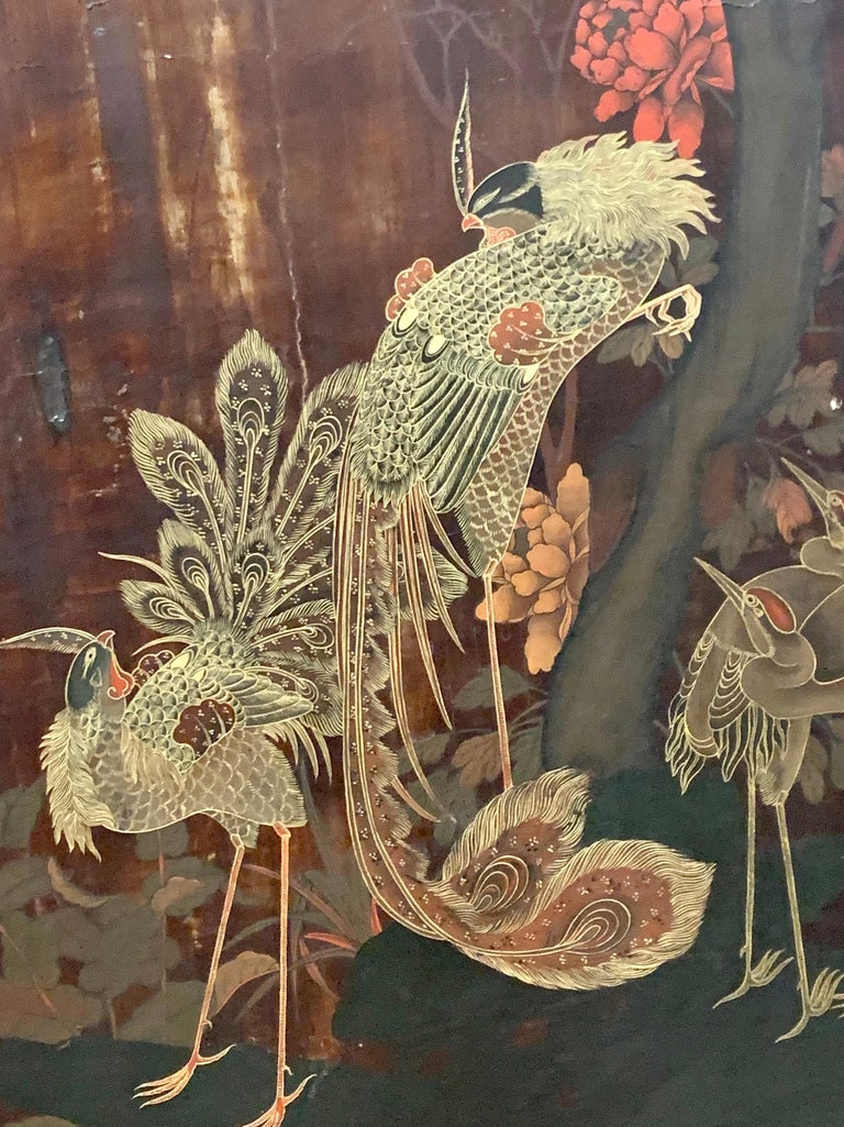 Chinese Chinoiserie Hand Painted Coromandel Screen Room Divider Painting Art For Sale 9