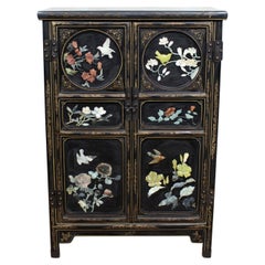 Chinese Chinoiserie Lacquered Cabinet Ebonized Oriental