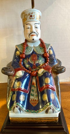 Chinese Chinoiserie Porcelain Emperor and Empress Lamps