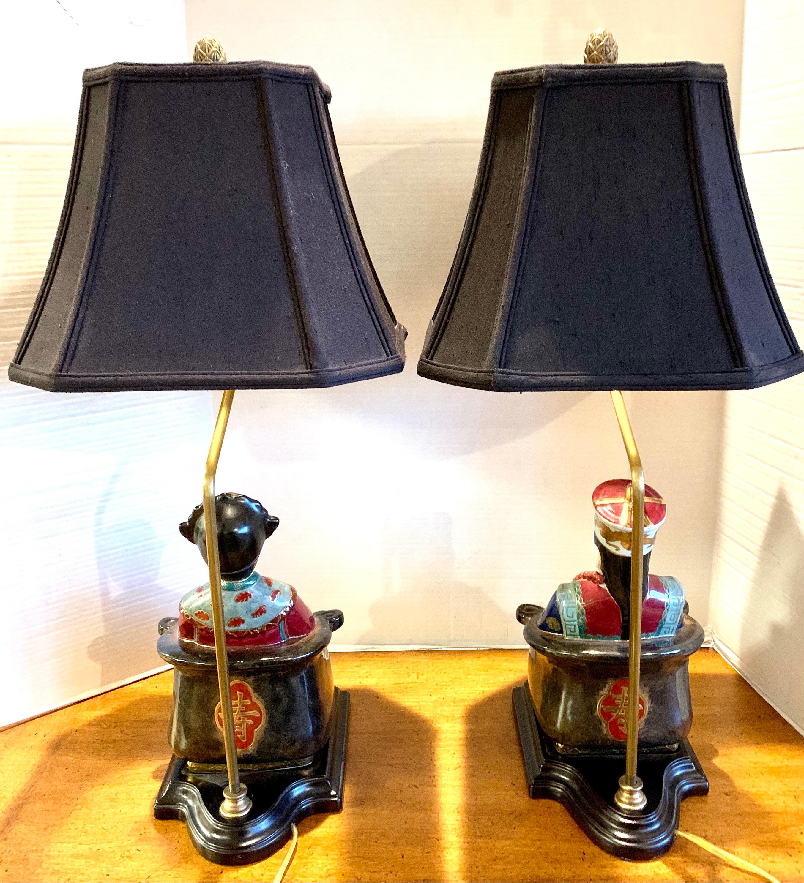 Chinese Chinoiserie Porcelain Emperor and Empress Lamps 1