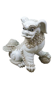 Chinese Chinoiserie Porcelain Foo Dogs Fu Guardian Lion Statues Sculptures 23"
