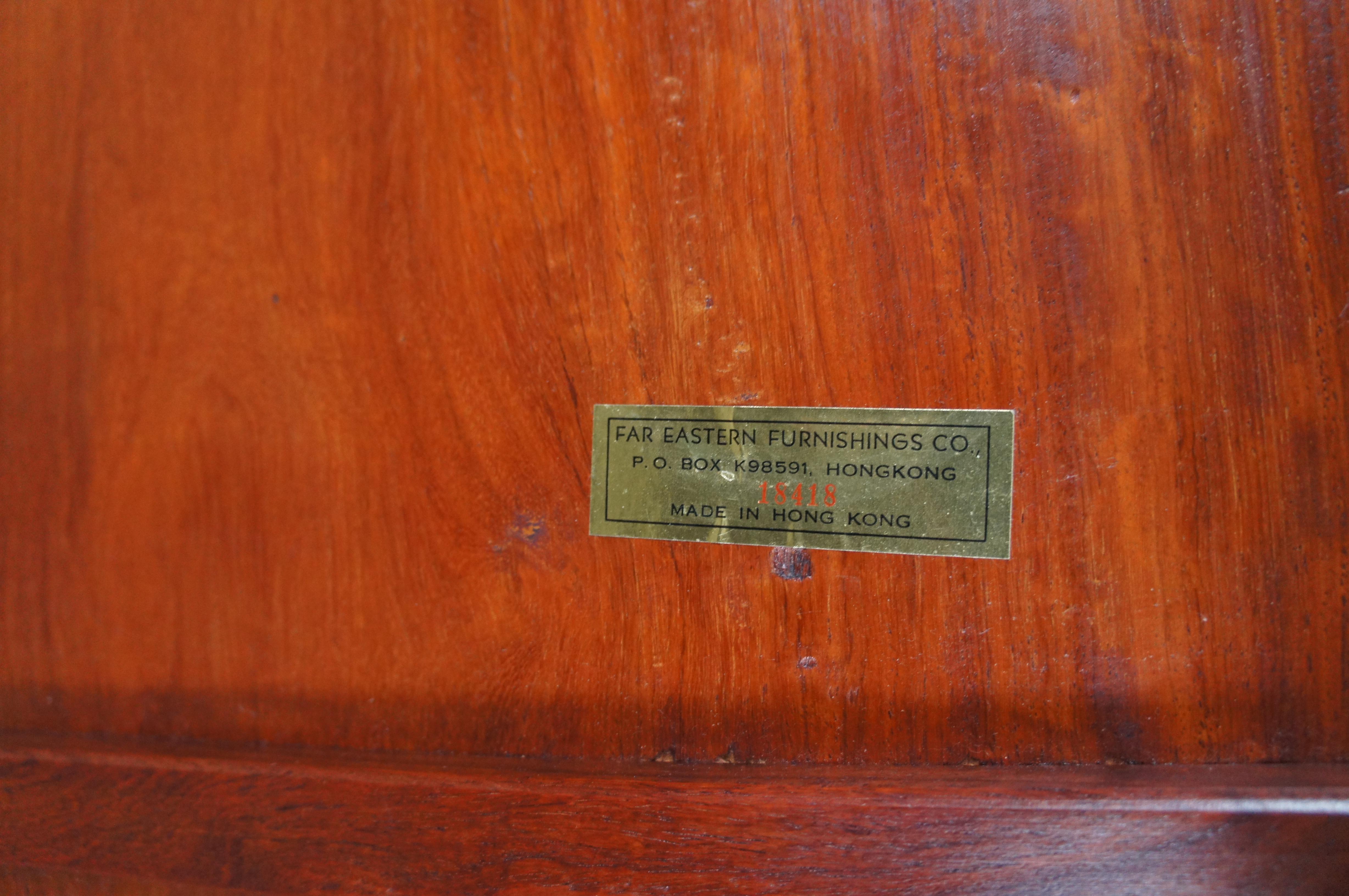 Chinesische Chinoiserie Palisander geschnitzt volle Größe Bett Kopfteil Hong Kong im Angebot 3