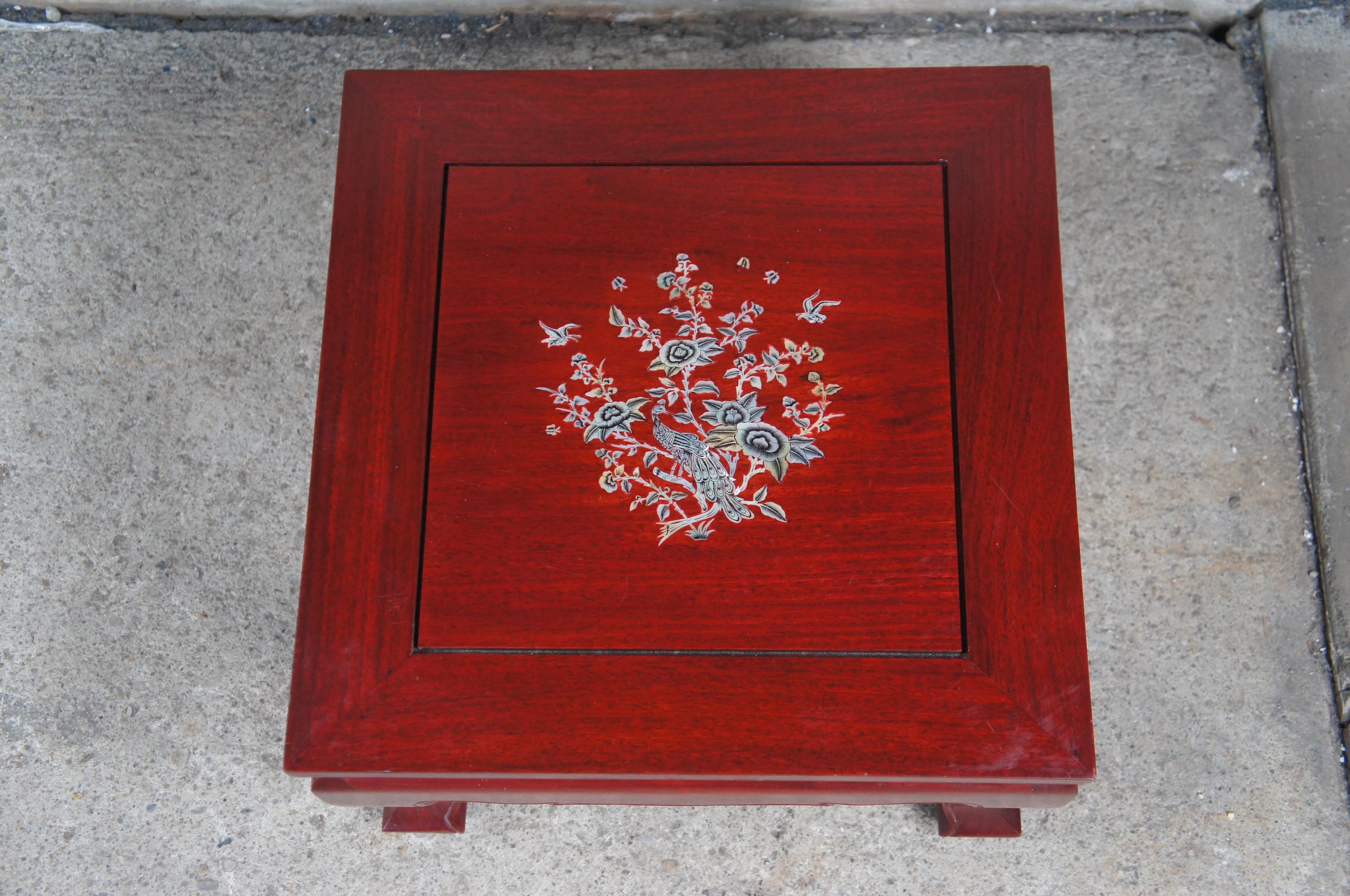 20th Century Chinese Chinoiserie Rosewood Inlaid Mother of Pearl Tables Stool Pedestal Stands For Sale