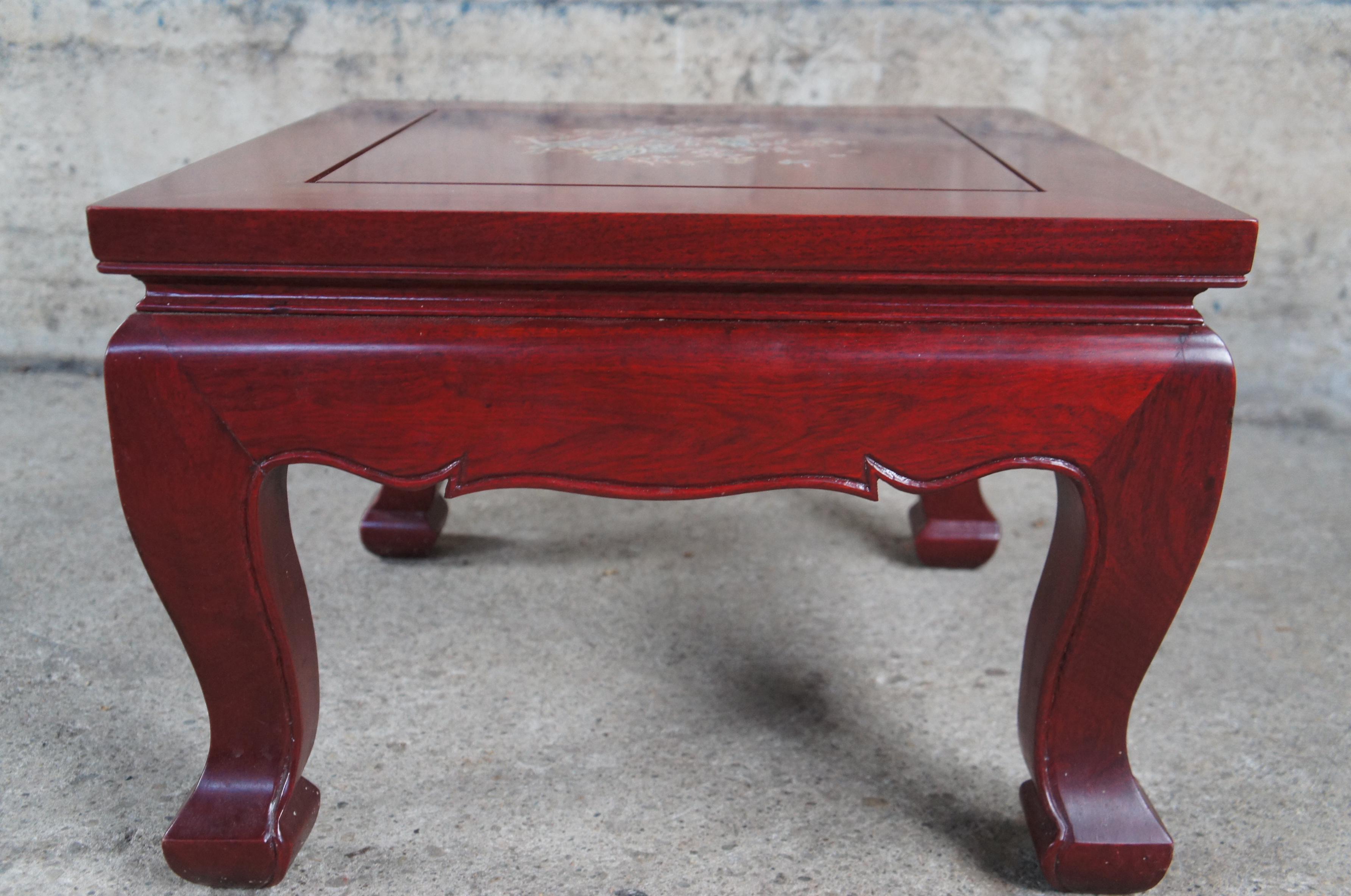 Chinese Chinoiserie Rosewood Inlaid Mother of Pearl Tables Stool Pedestal Stands For Sale 4