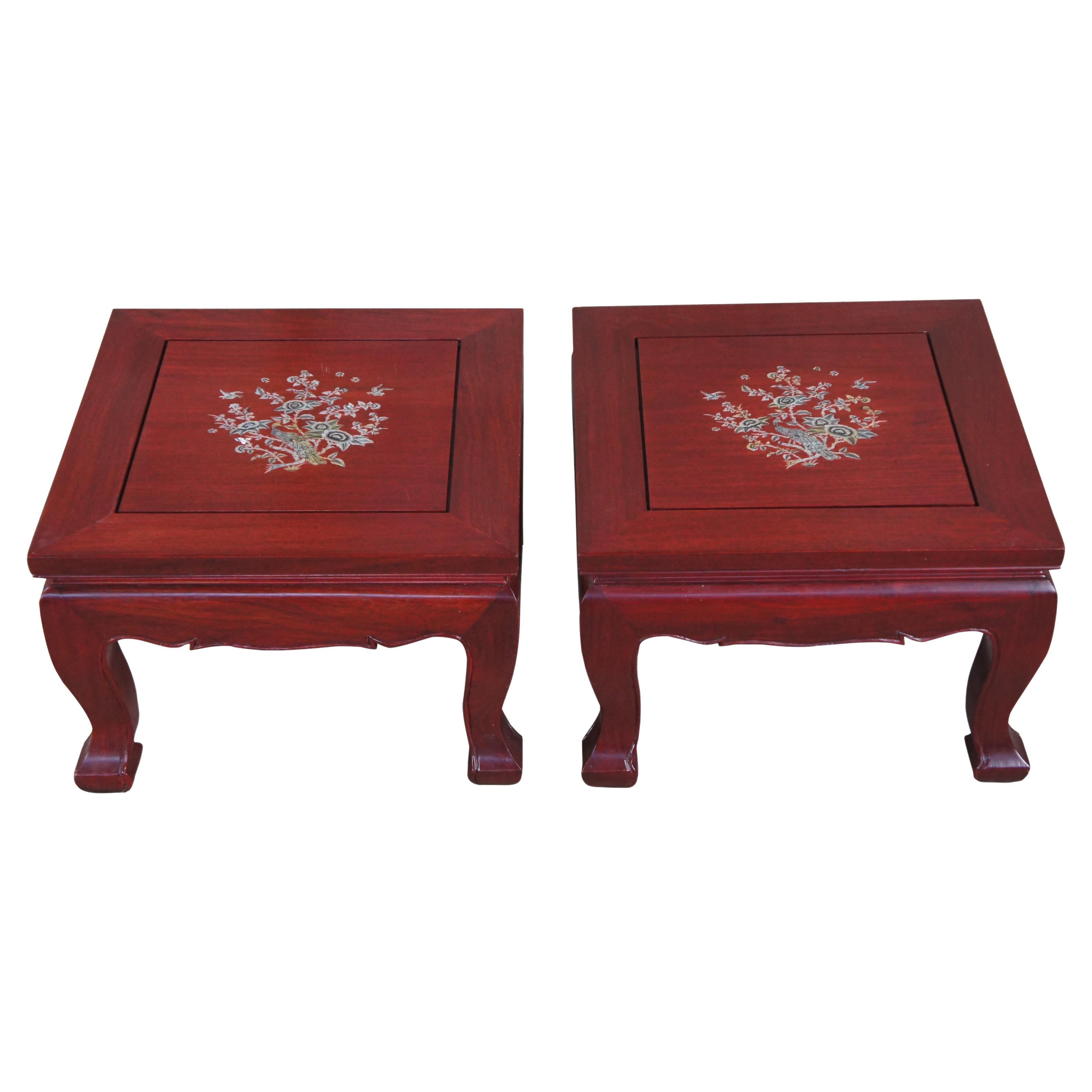 Chinese Chinoiserie Rosewood Inlaid Mother of Pearl Tables Stool Pedestal Stands For Sale