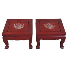 Retro Chinese Chinoiserie Rosewood Inlaid Mother of Pearl Tables Stool Pedestal Stands