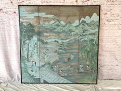 Chinese Chinoiserie Wallpaper Screen, Four Panels