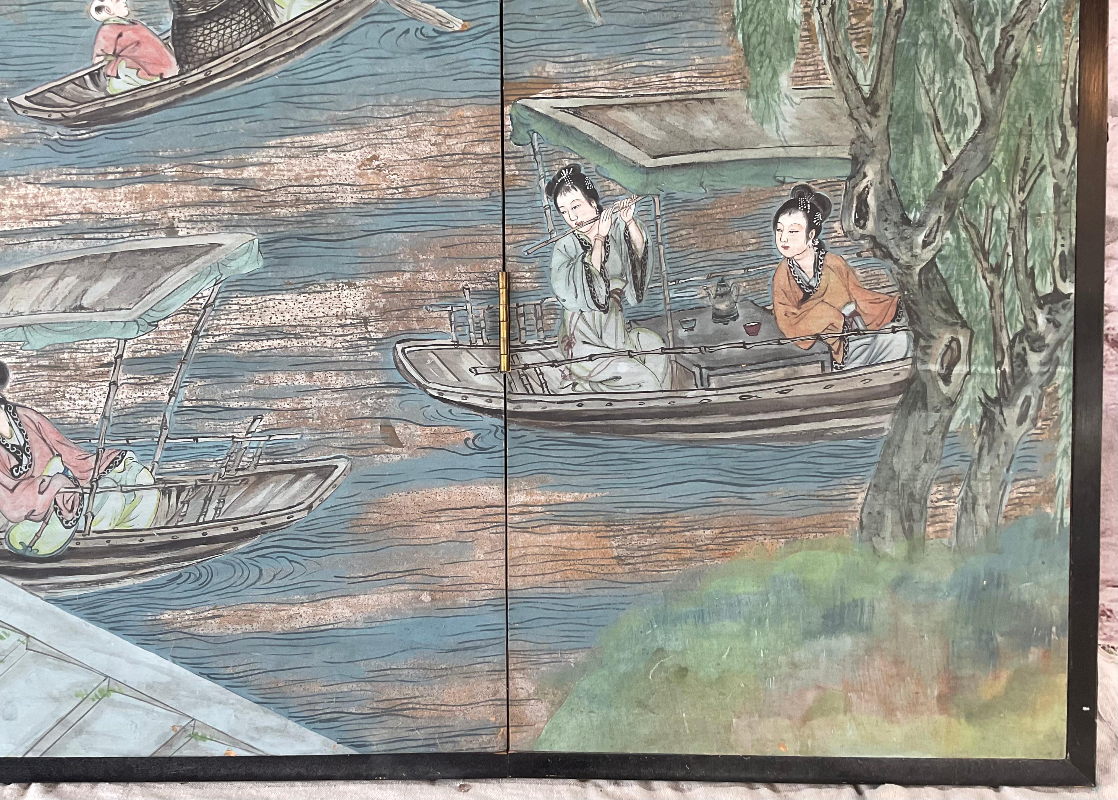 Chinesische Chinoiserie-Tapete Screen, vier Paneele (Chinesischer Export) im Angebot