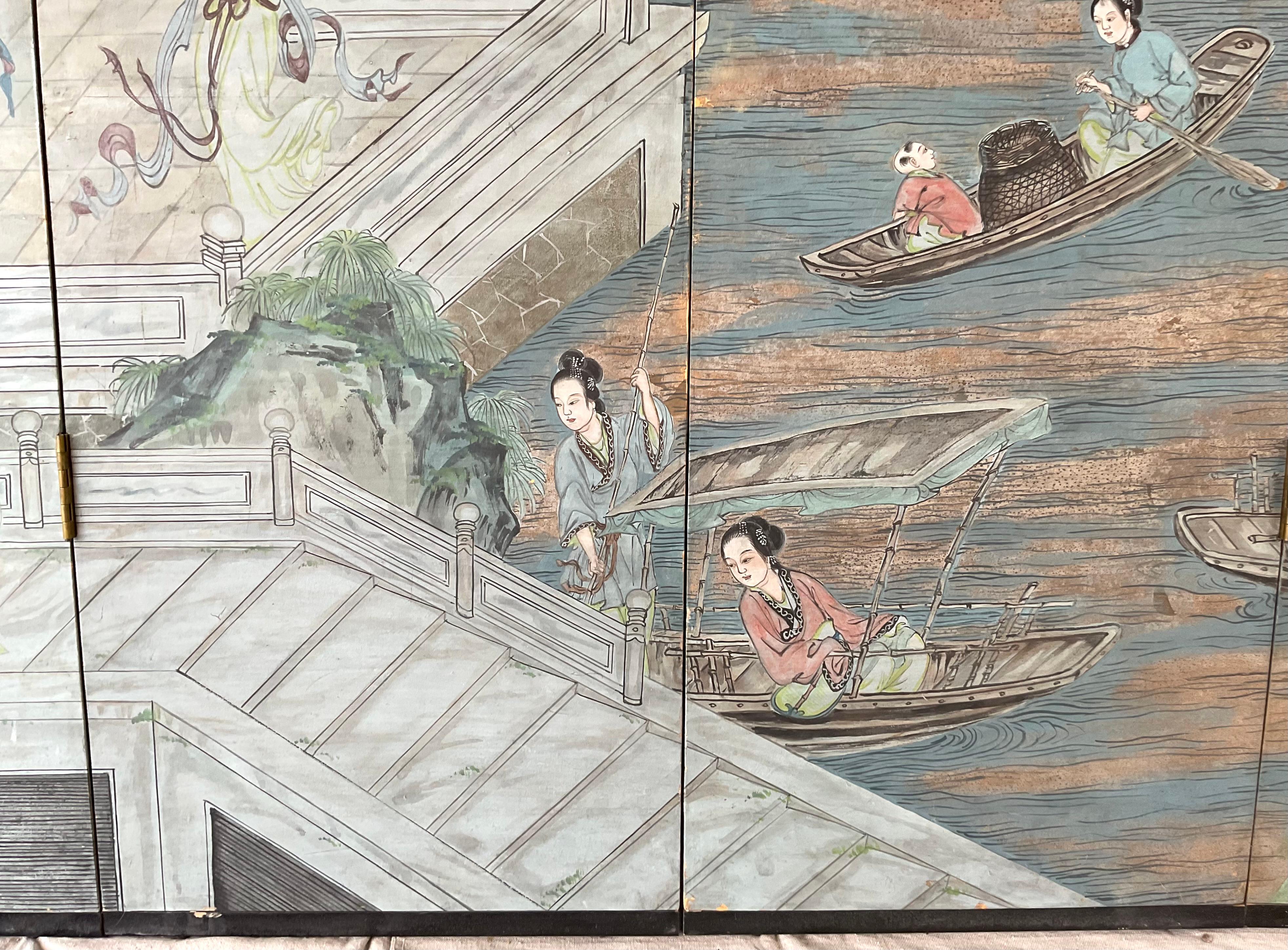 Chinesische Chinoiserie-Tapete Screen, vier Paneele (Papier) im Angebot