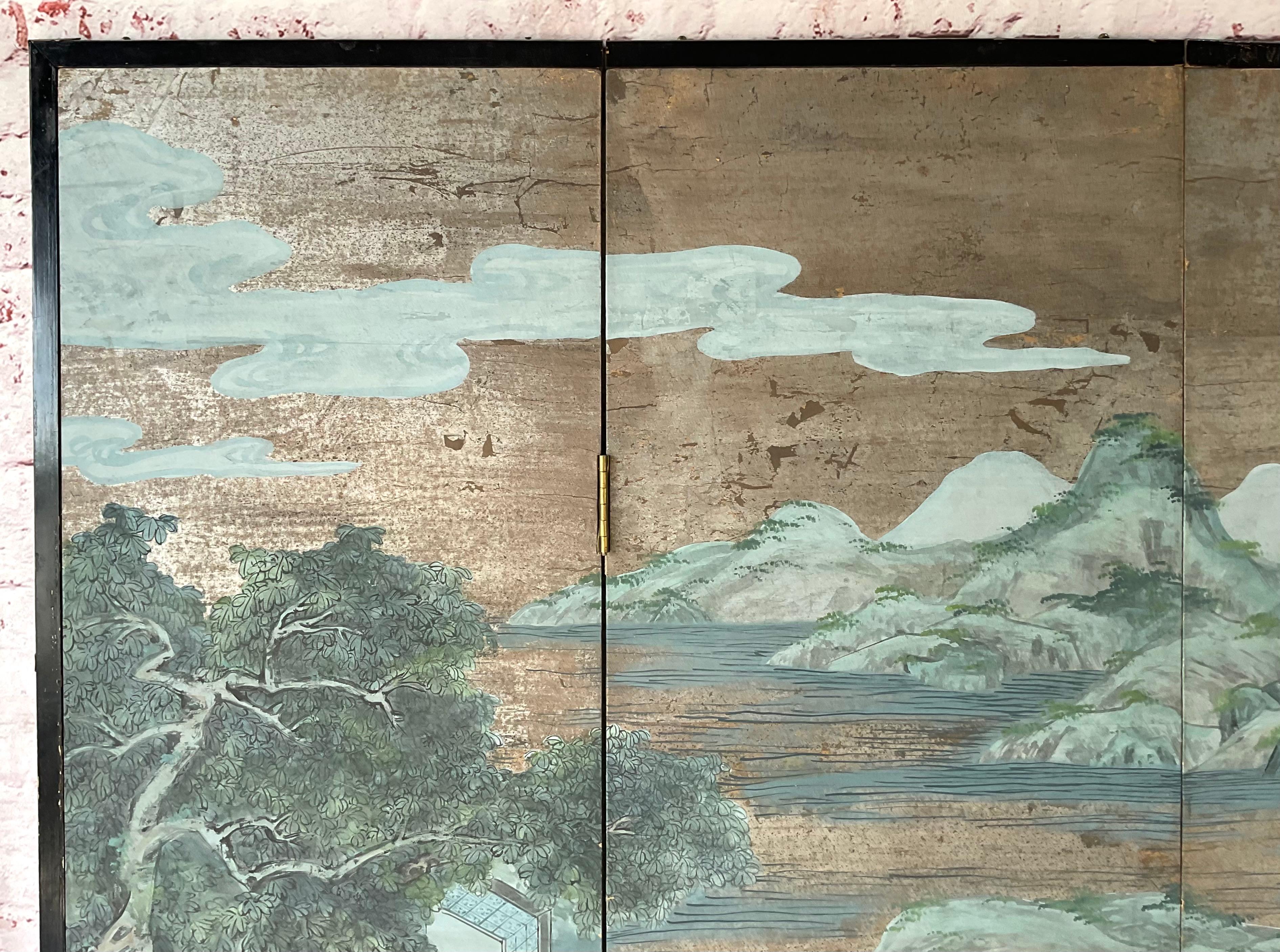 Chinesische Chinoiserie-Tapete Screen, vier Paneele im Angebot 2