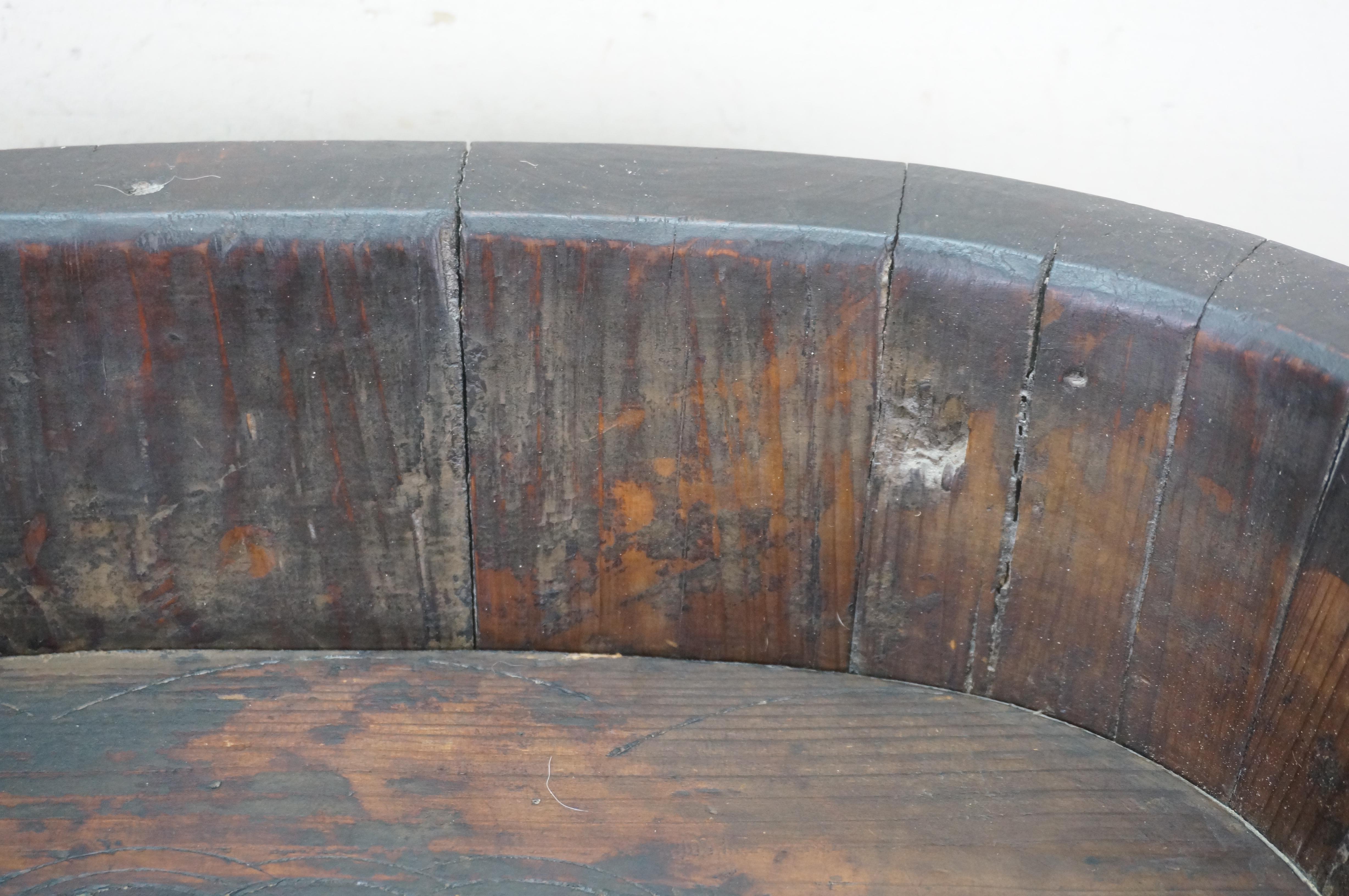 Chinese Chinoiserie Wooden Oval Footed Rope Banded Wash Tub Laundry Basin 20
