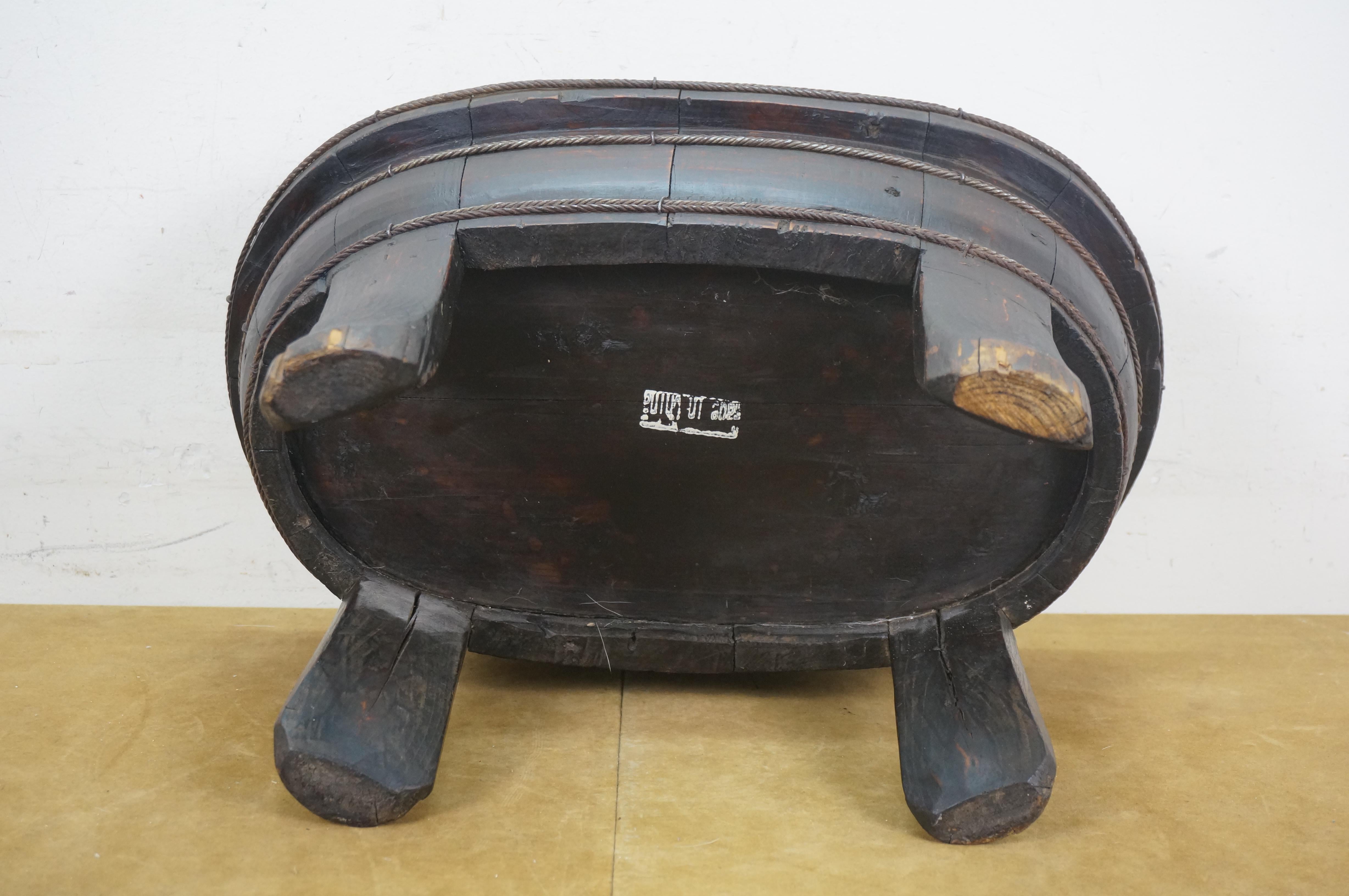 Chinese Chinoiserie Wooden Oval Footed Rope Banded Wash Tub Laundry Basin 20