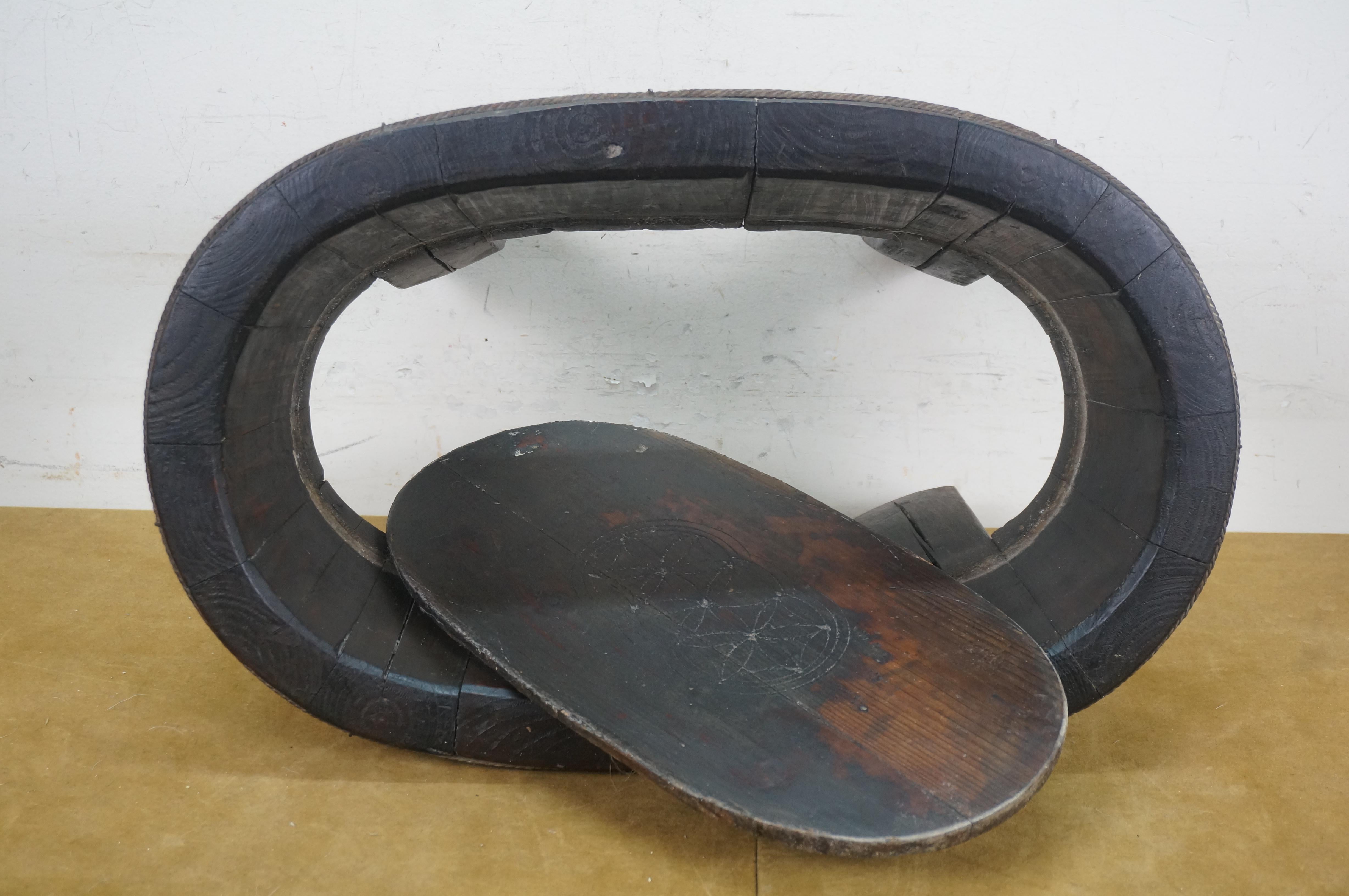 Chinese Chinoiserie Wooden Oval Footed Rope Banded Wash Tub Laundry Basin 20