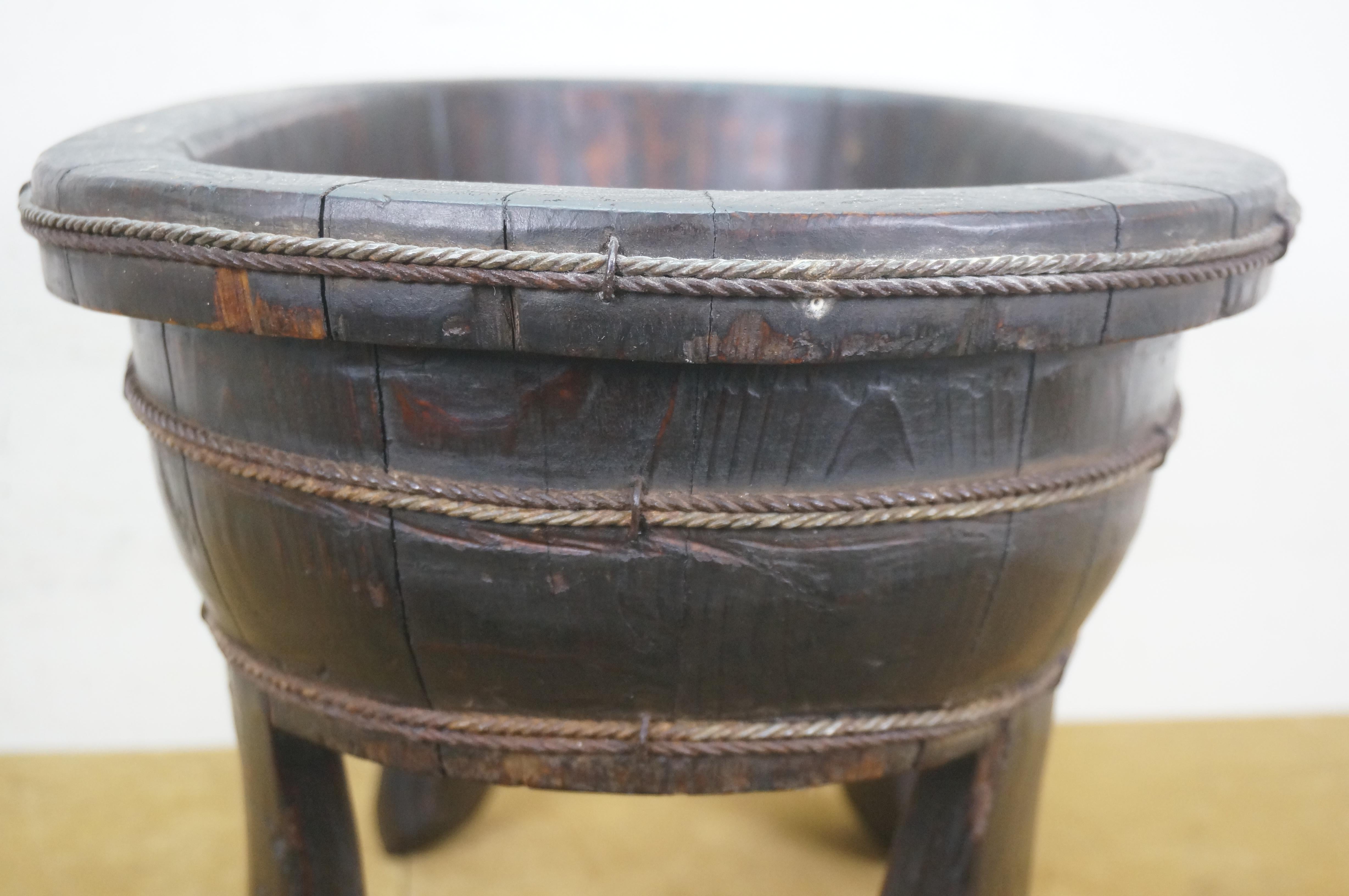 Chinese Chinoiserie Wooden Oval Footed Rope Banded Wash Tub Laundry Basin 20