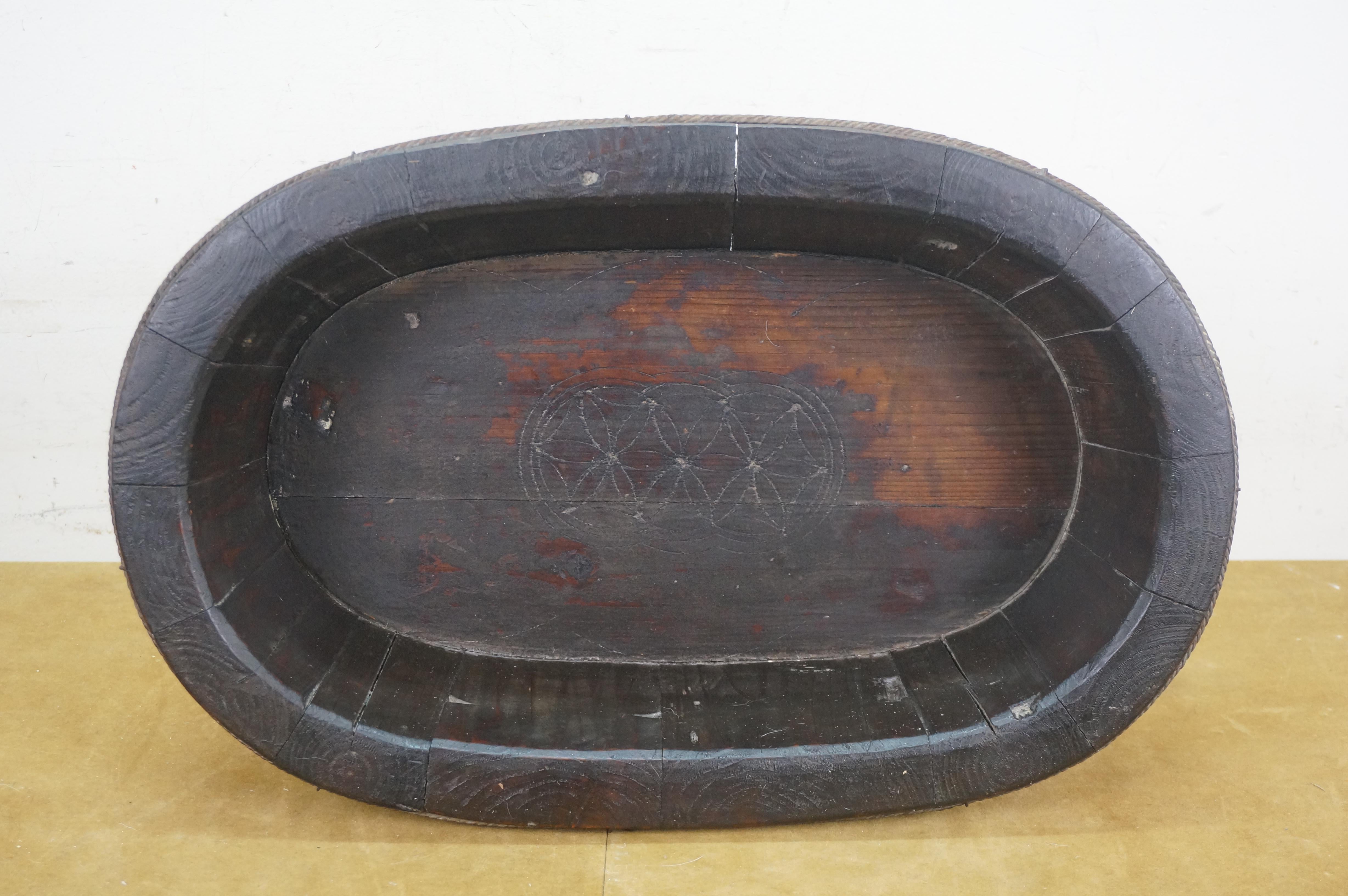 Chinese Chinoiserie Wooden Oval Footed Rope Banded Wash Tub Laundry Basin 20
