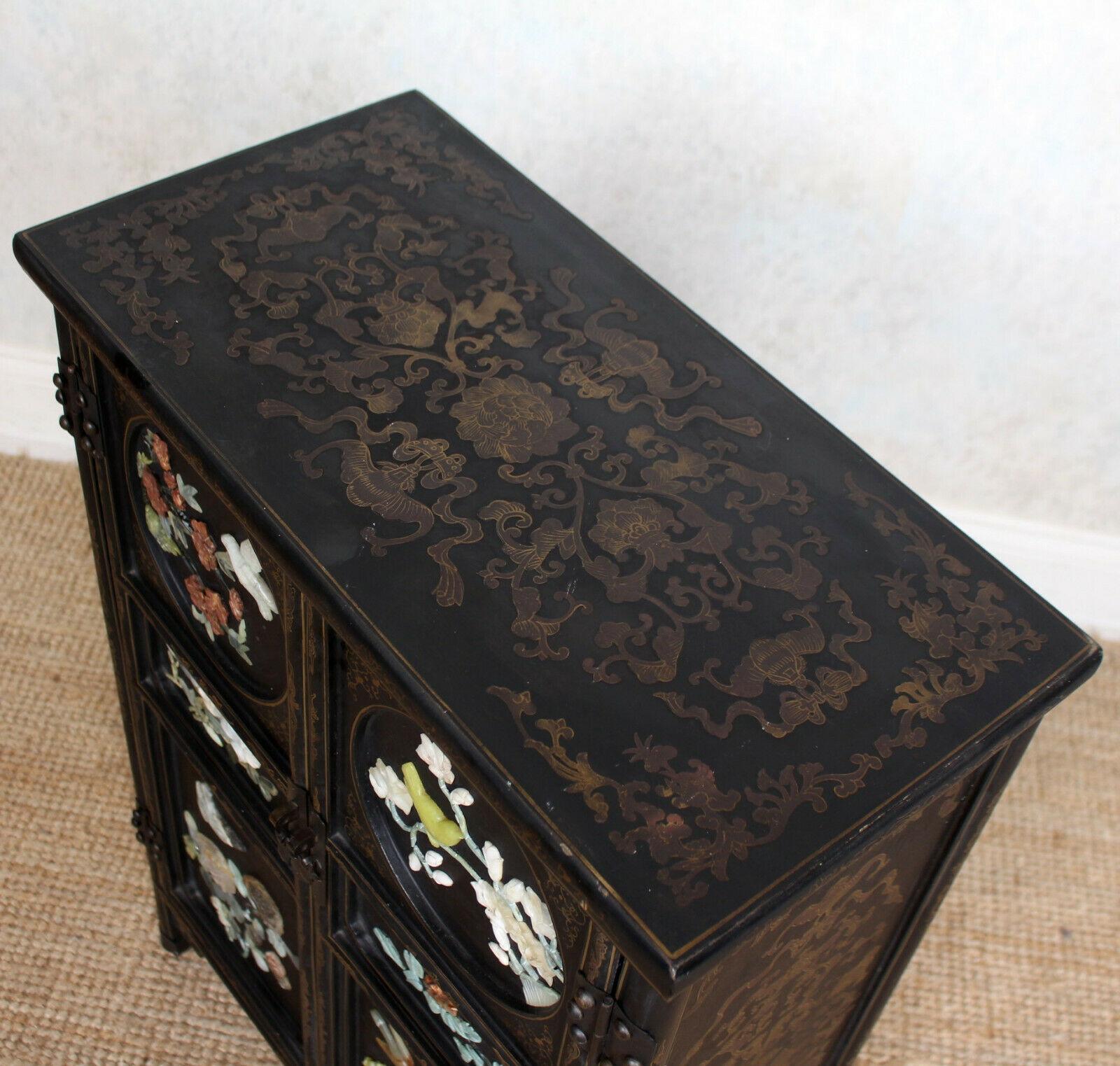 Chinese Chinoiserie Lacquered Cabinet Ebonized Oriental 6