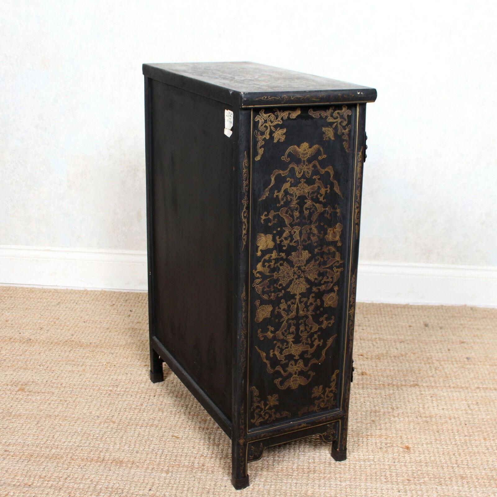 Chinese Chinoiserie Lacquered Cabinet Ebonized Oriental 7