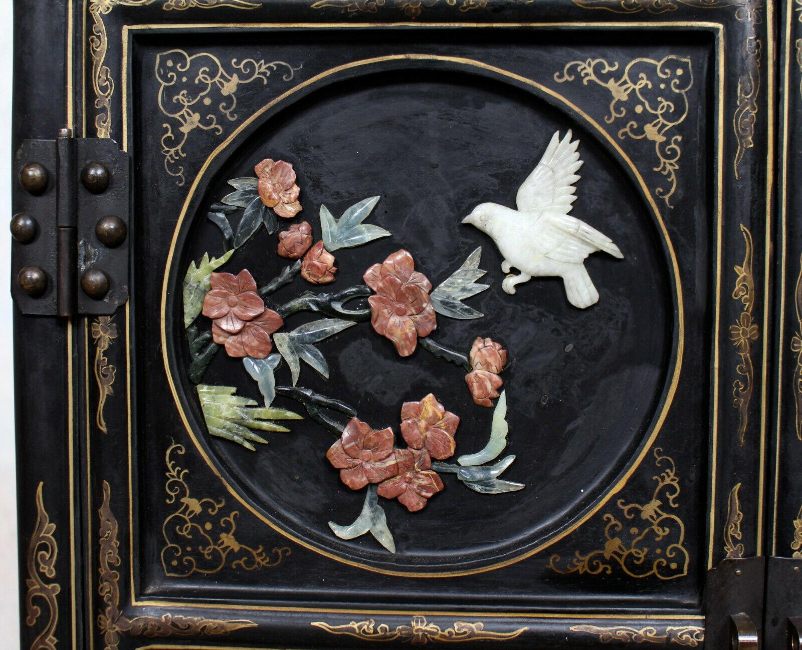 Hardwood Chinese Chinoiserie Lacquered Cabinet Ebonized Oriental
