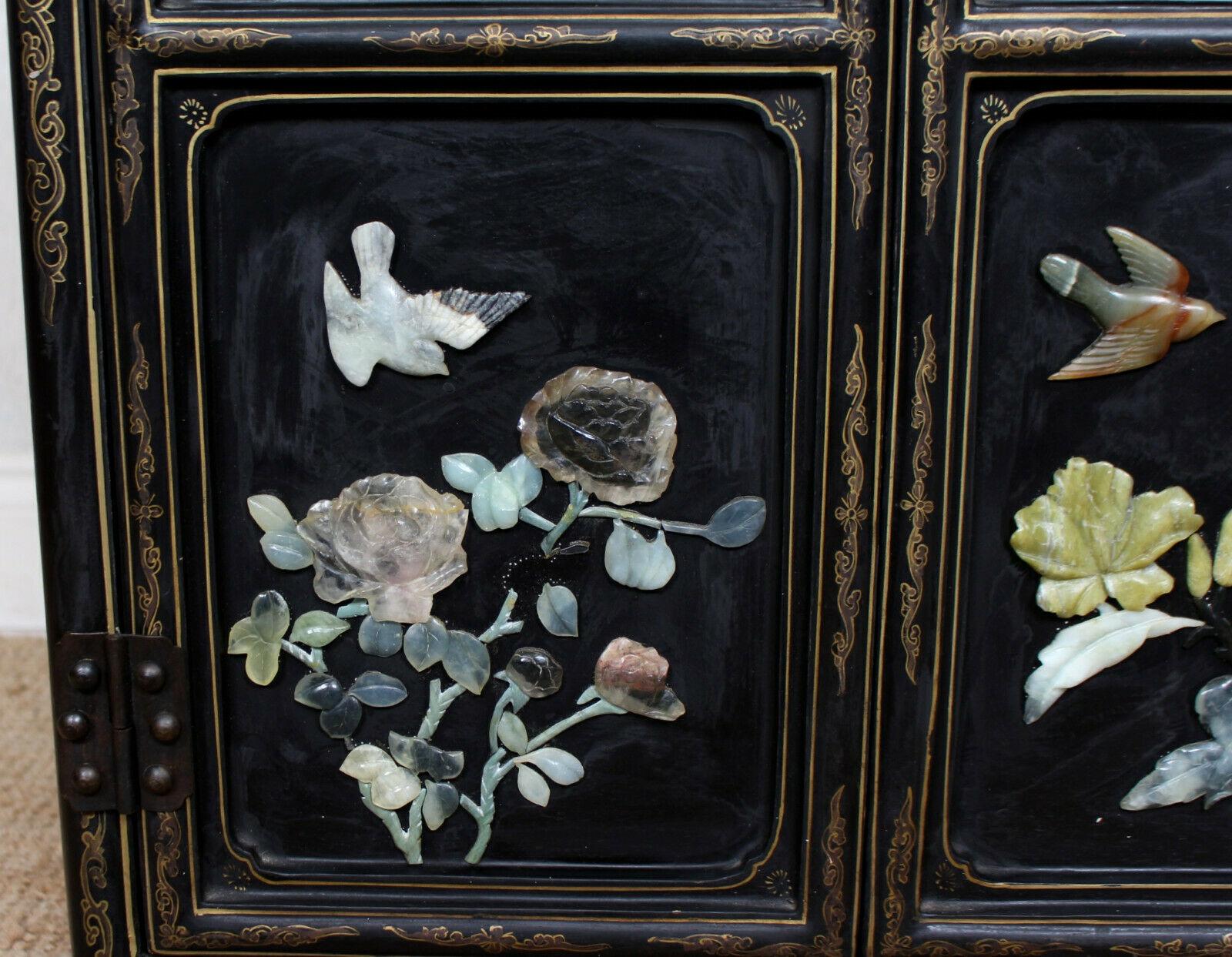 Chinese Chinoiserie Lacquered Cabinet Ebonized Oriental 1