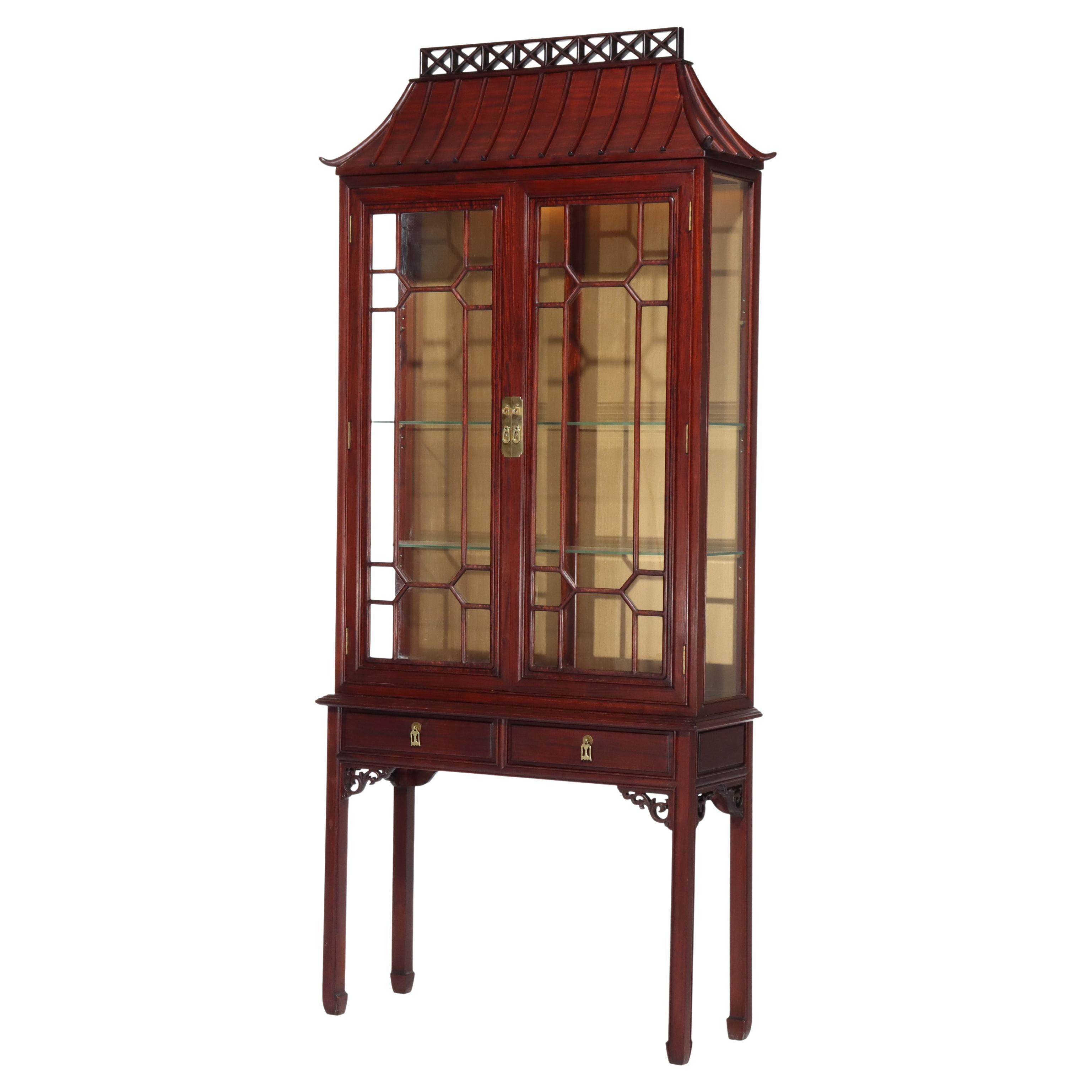 Chinese Chippendale 2-Door 2-Drawer Hardwood Breakfront Cabinet c1930 For Sale