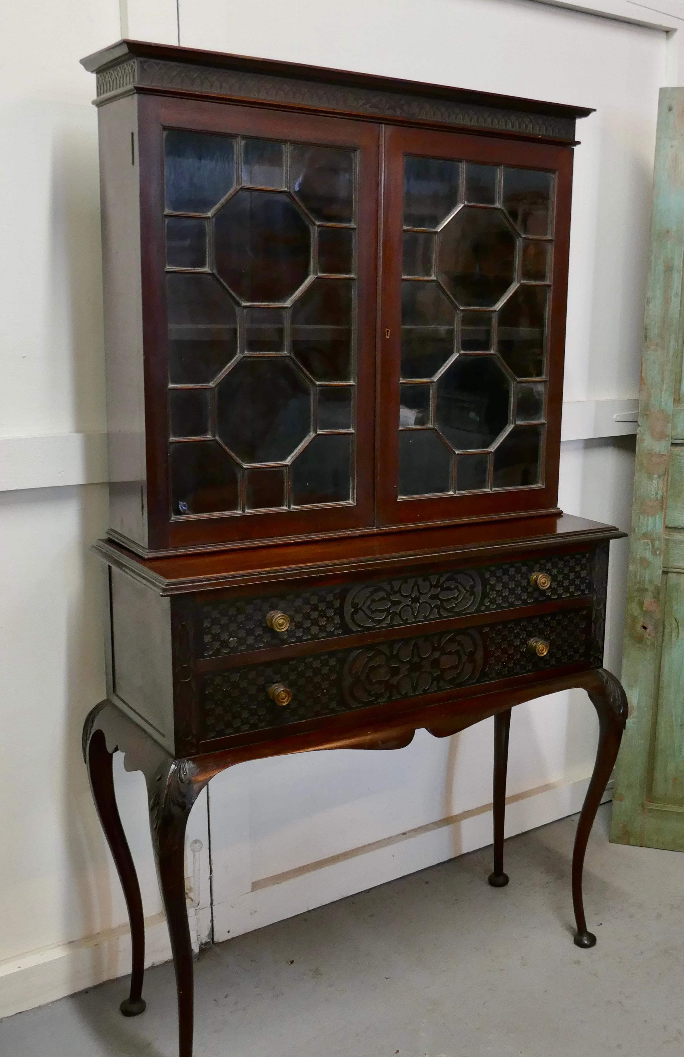 Chinese Chippendale Astral Glazed Display Cabinet In Good Condition For Sale In Godshill, Isle of Wight