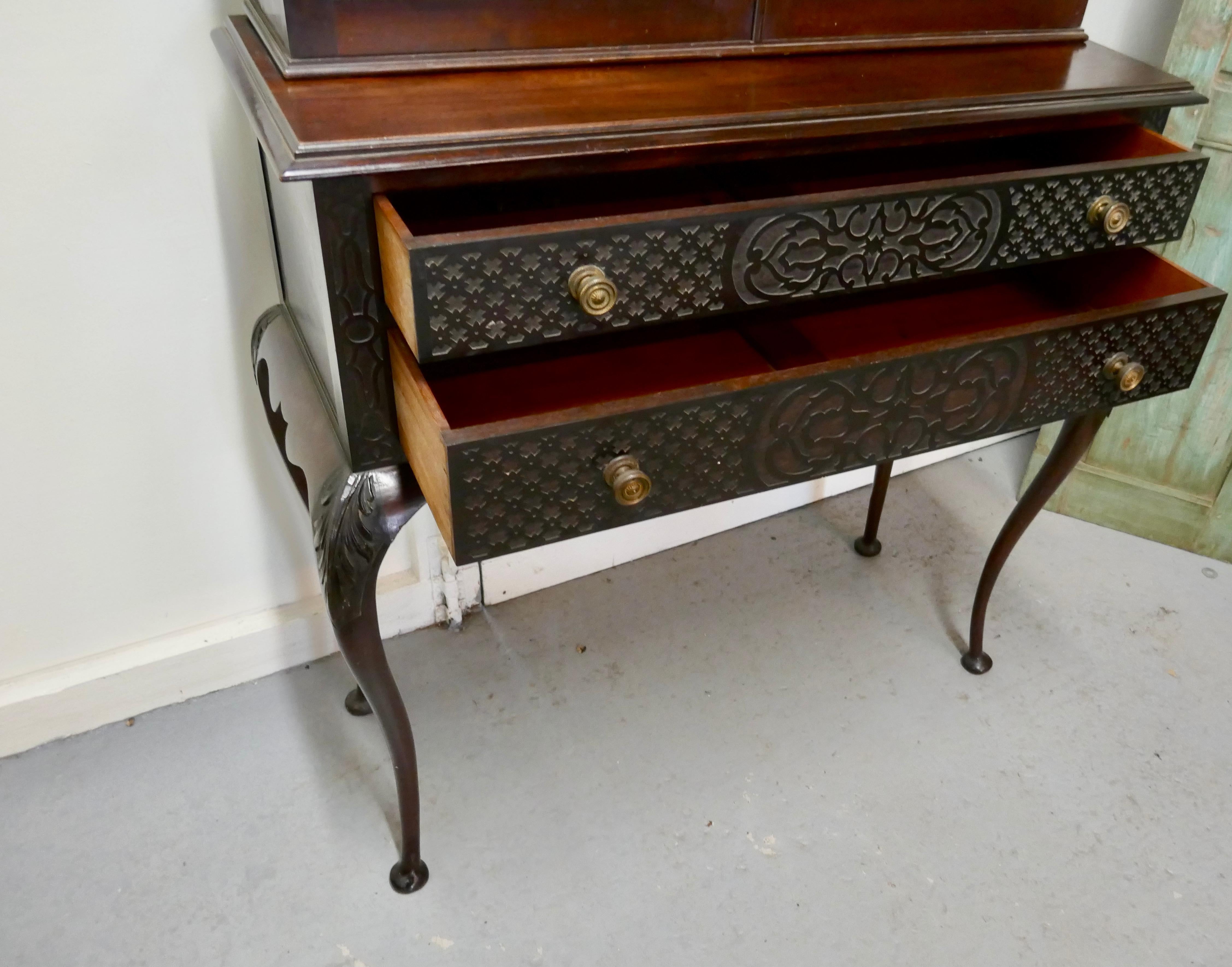 Mahogany Chinese Chippendale Astral Glazed Display Cabinet For Sale