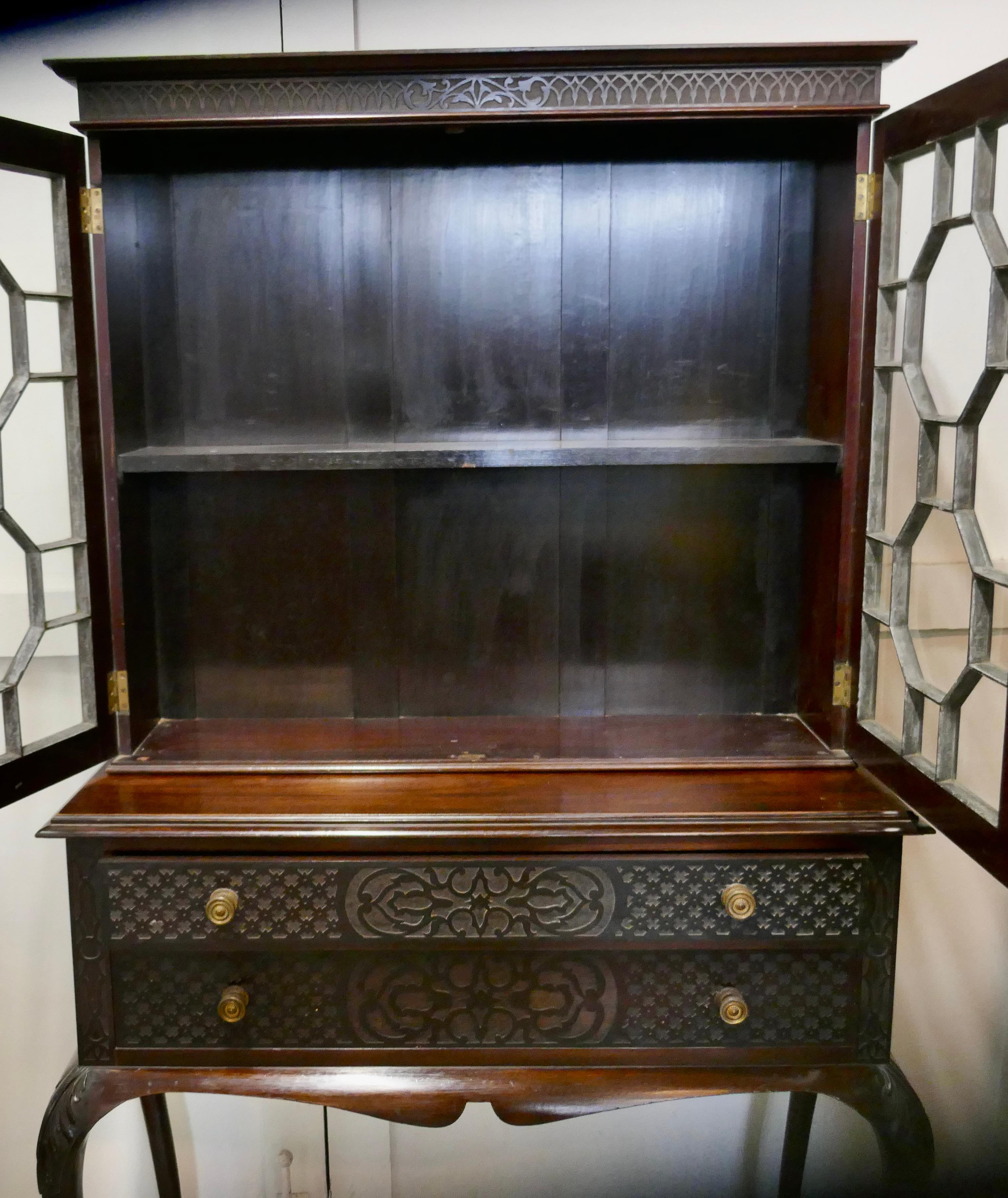 Chinese Chippendale Astral Glazed Display Cabinet For Sale 1