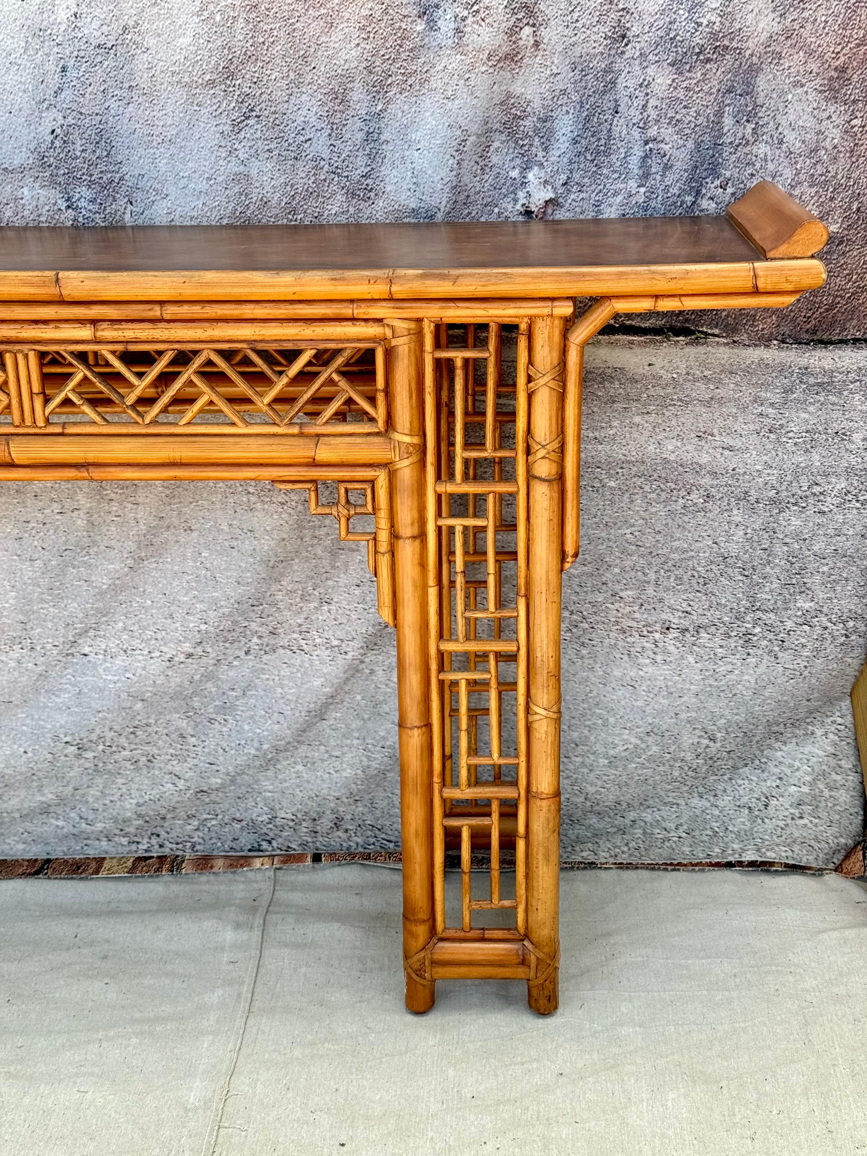 Chinese Chippendale Bamboo Console, Altar Table 6