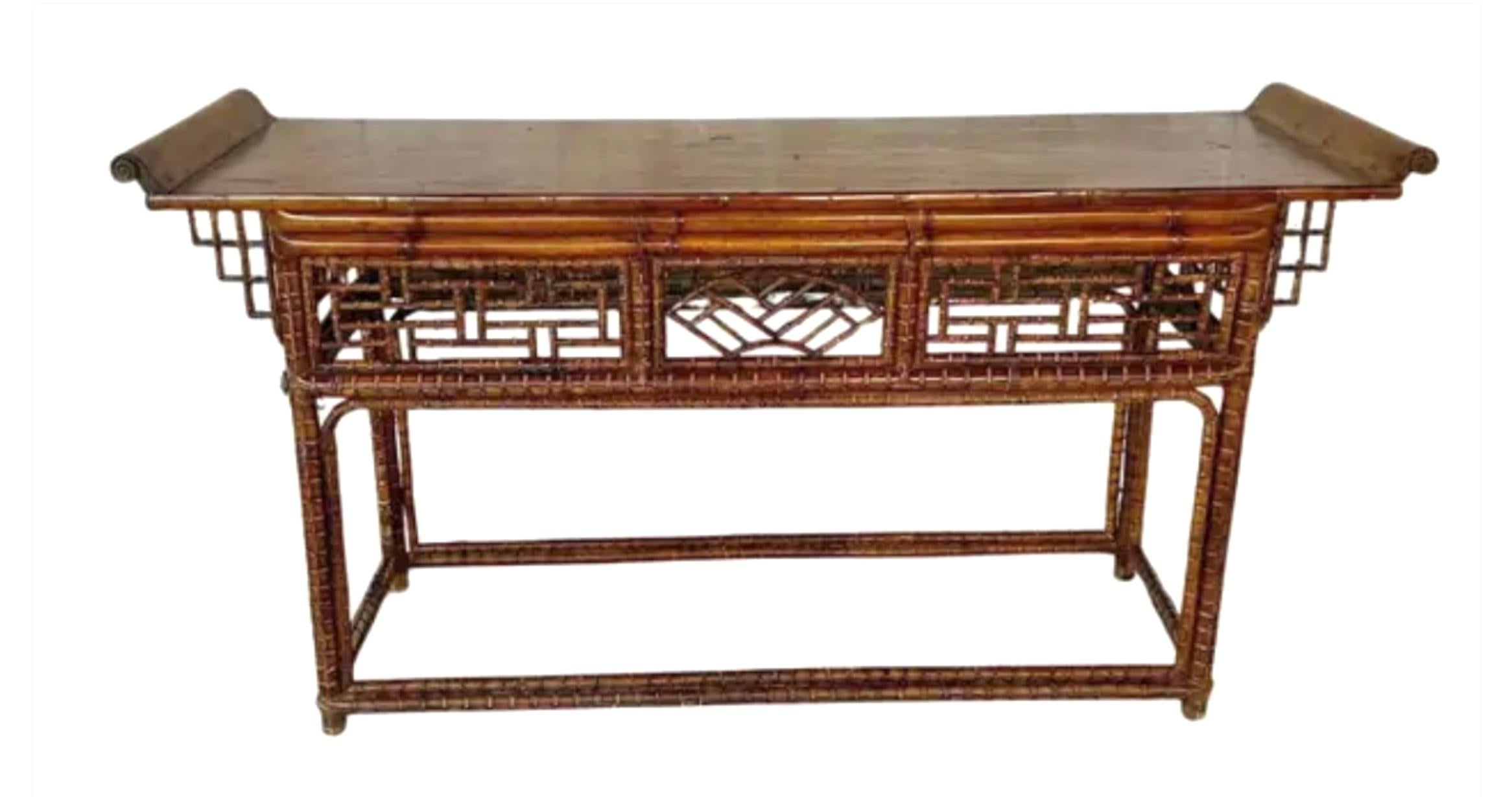 Chinese Chippendale Bamboo Console, Altar Table For Sale 6