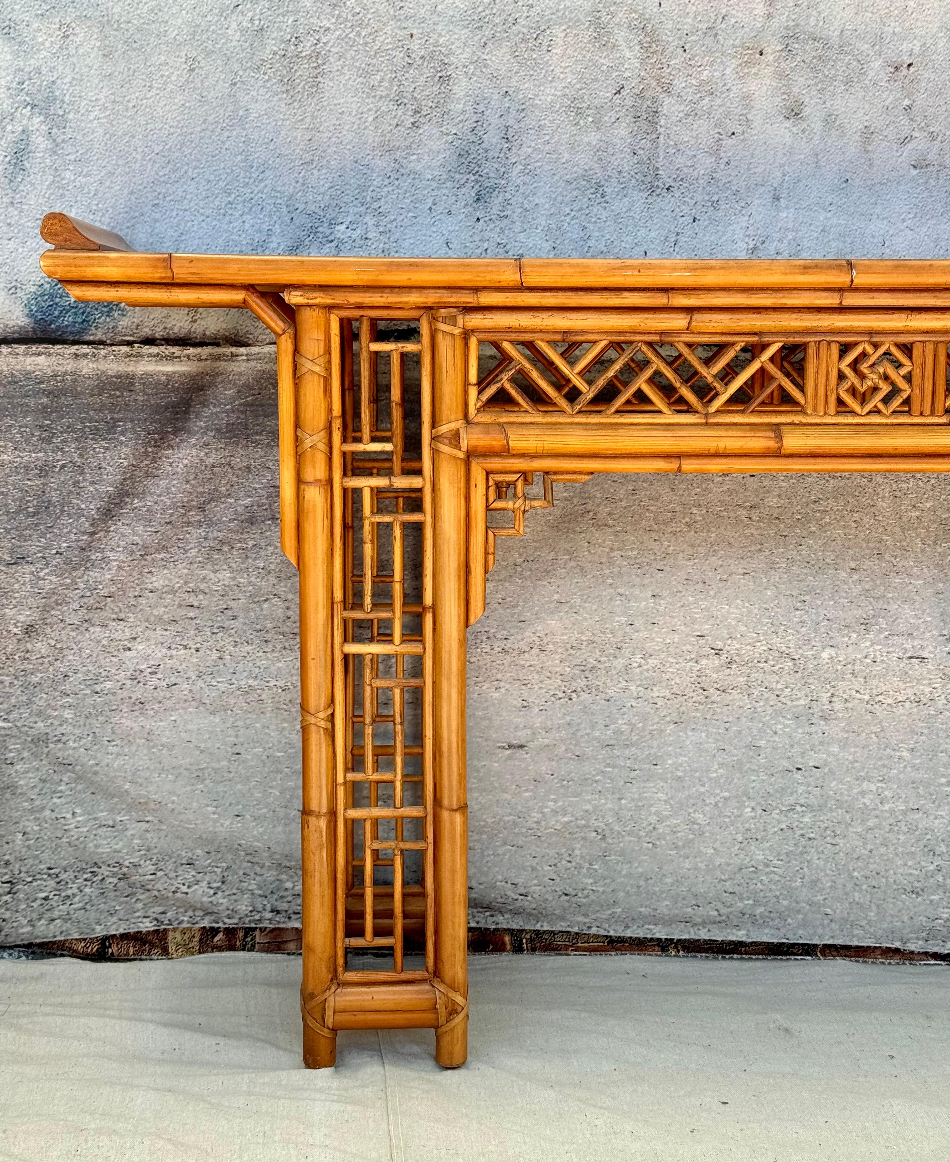 Chinese Chippendale Bamboo Console, Altar Table 7