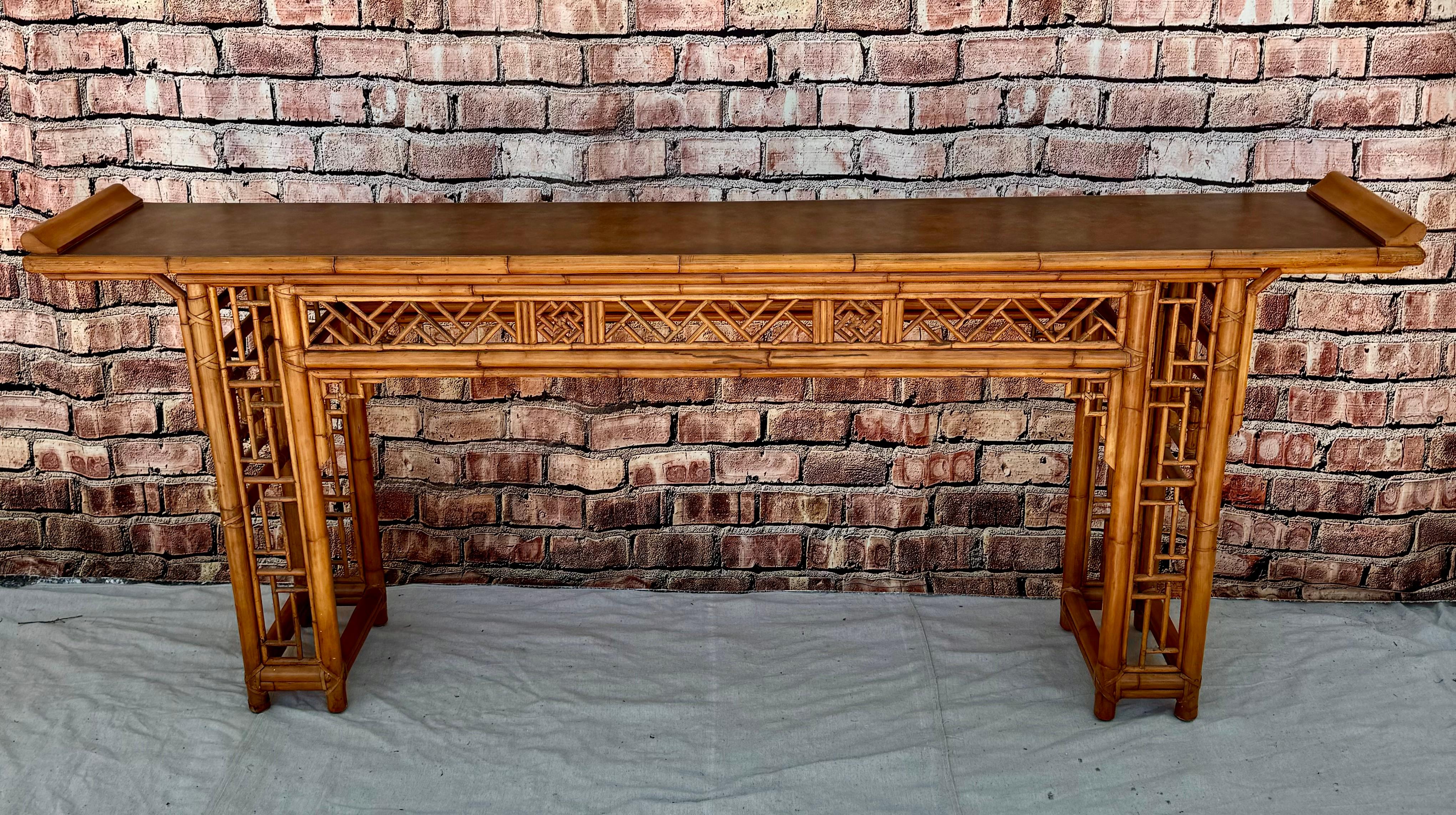  Chinese Chippendale Bamboo Console, Altar Table  In Good Condition For Sale In Bradenton, FL