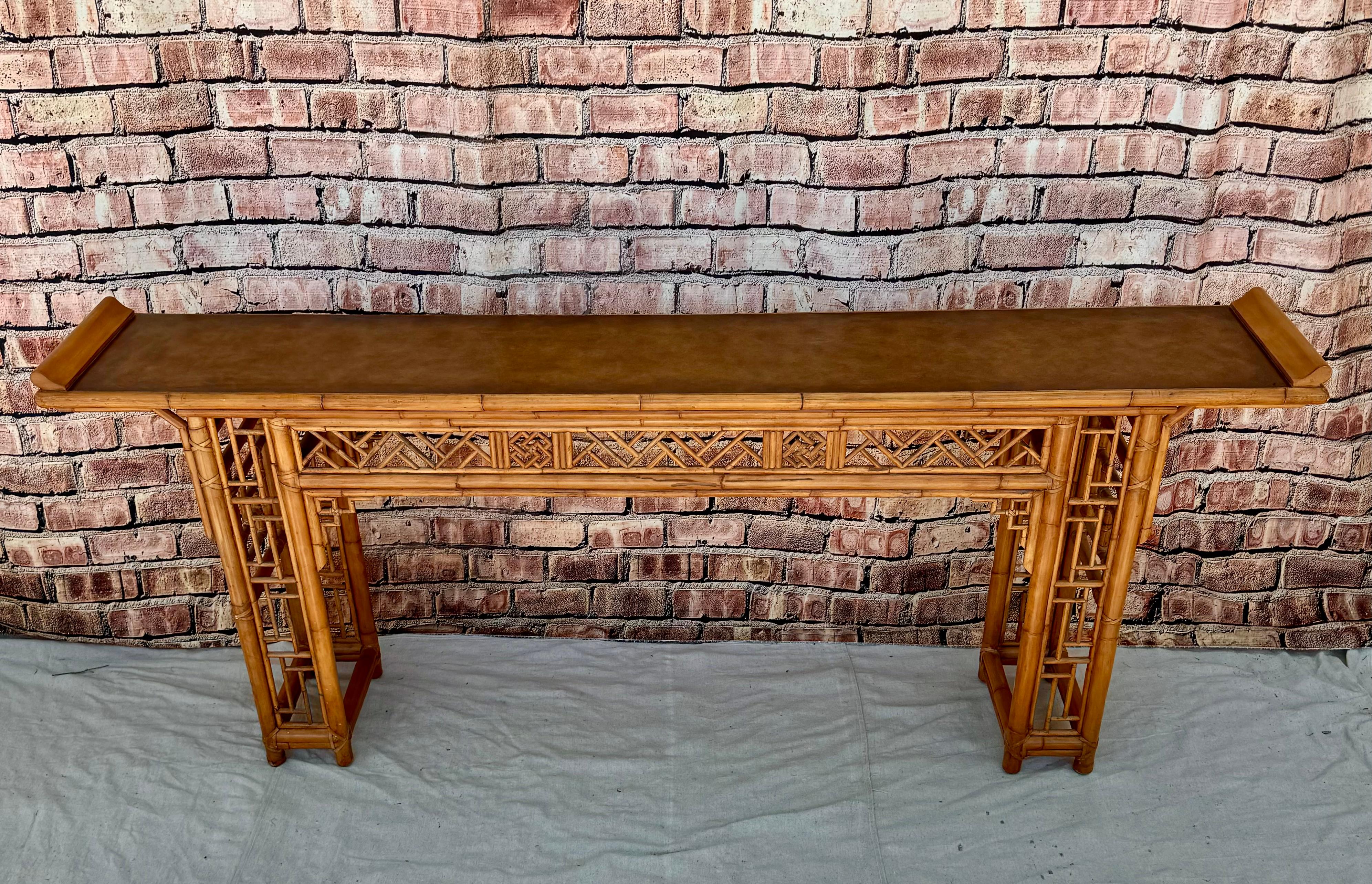20th Century  Chinese Chippendale Bamboo Console, Altar Table  For Sale