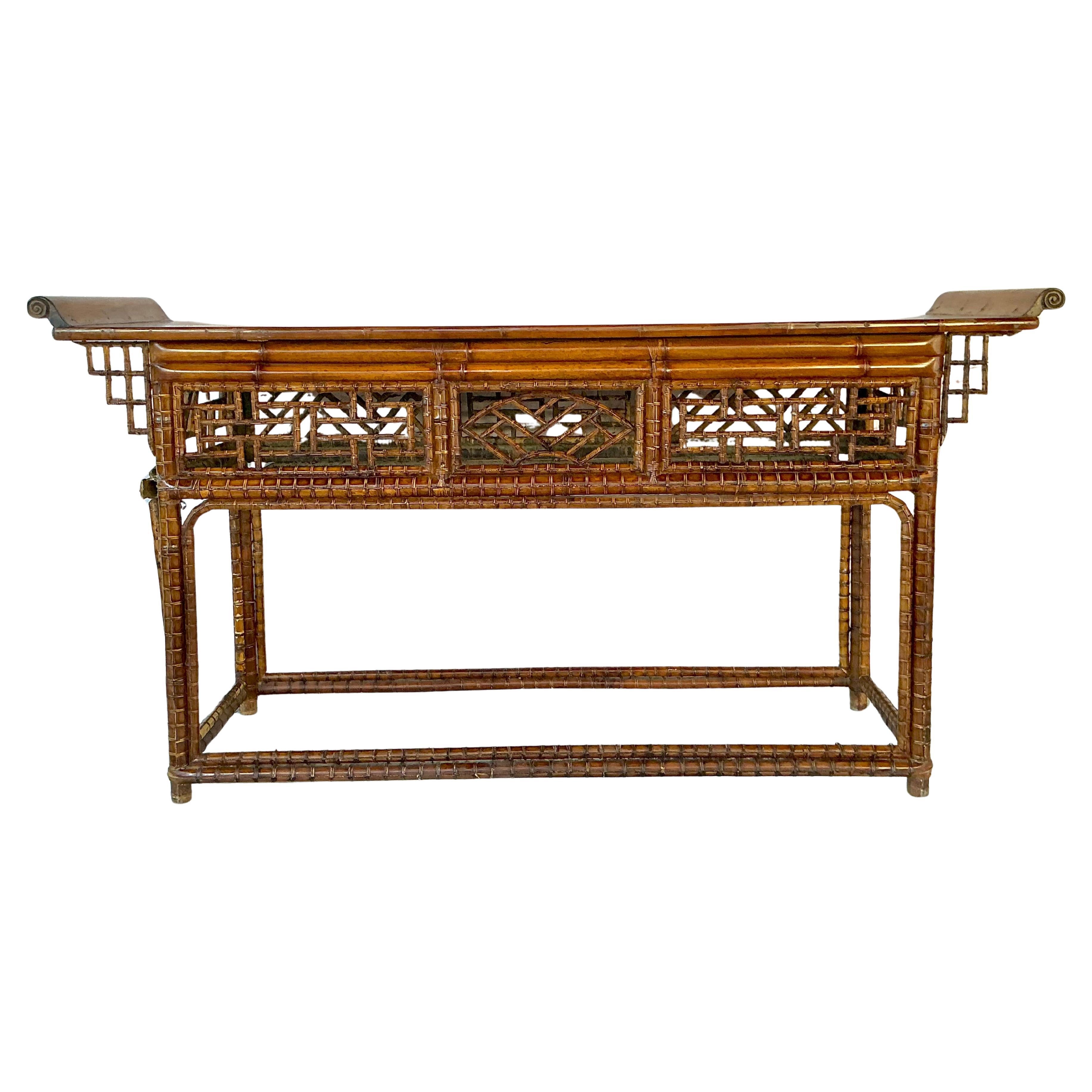 Chinese Chippendale Bamboo Console, Altar Table For Sale 1