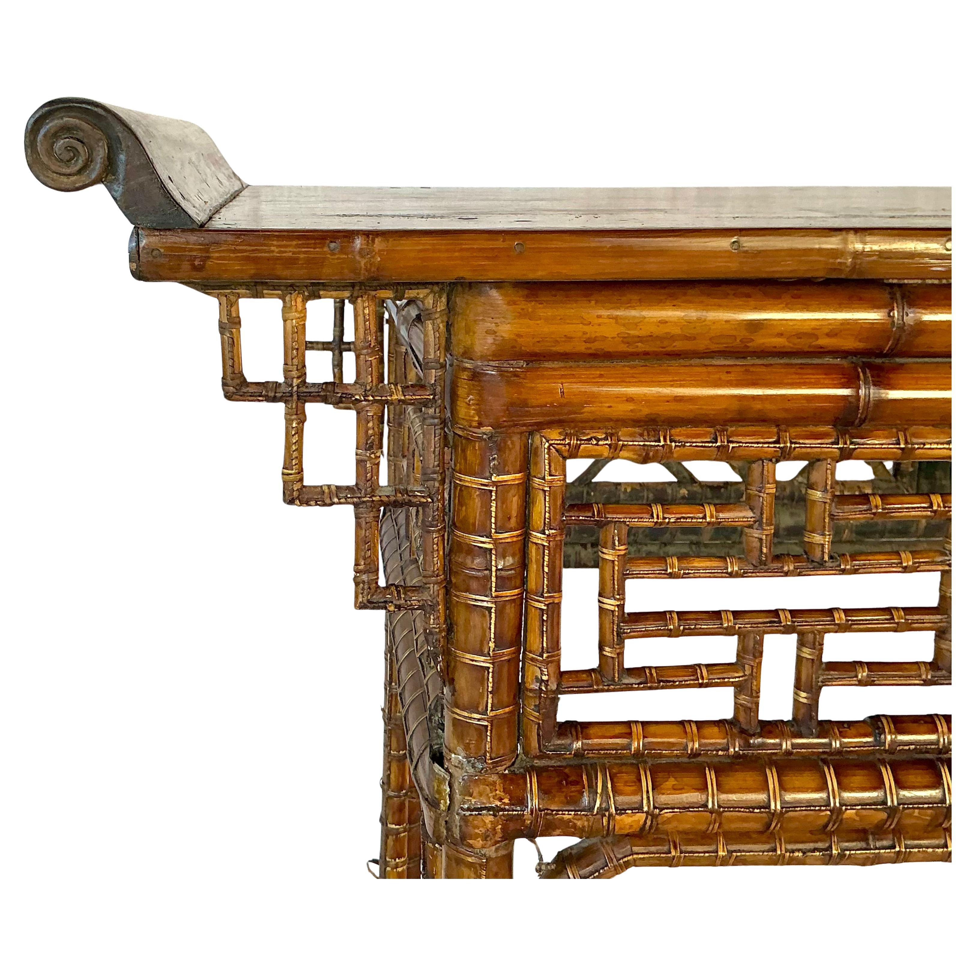 Chinese Chippendale Bamboo Console, Altar Table For Sale 3