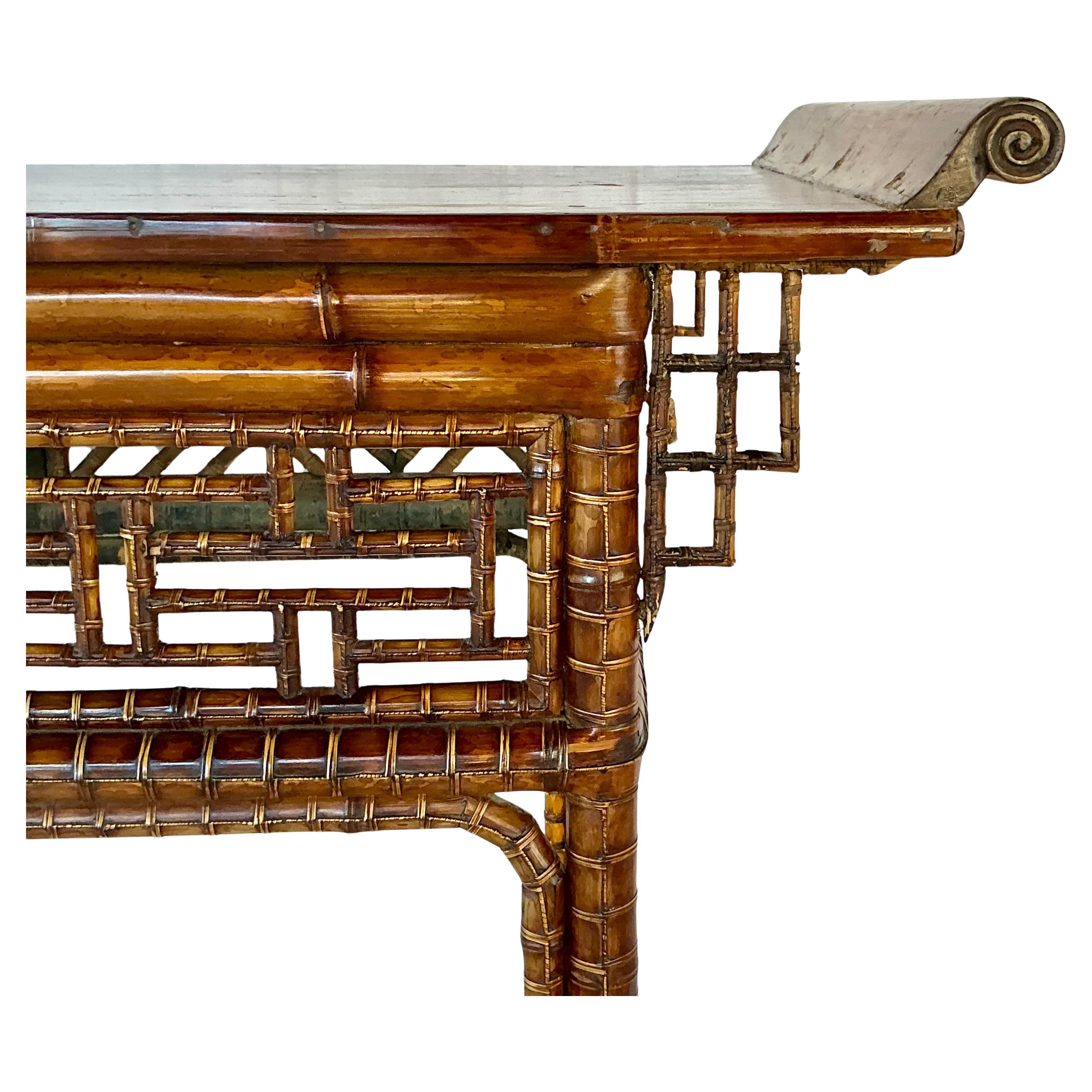 Chinese Chippendale Bamboo Console, Altar Table For Sale 4
