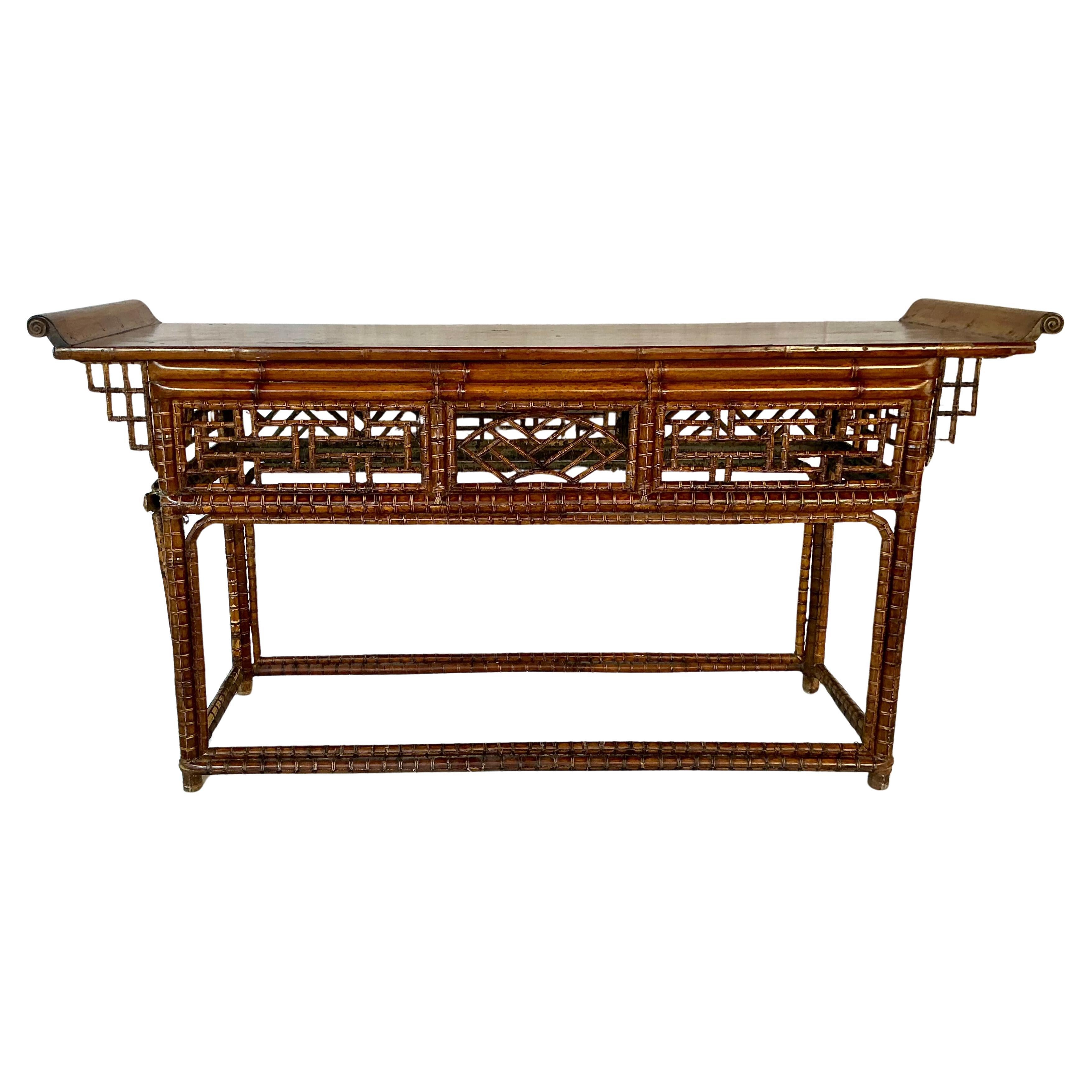 Chinese Chippendale Bamboo Console, Altar Table For Sale 5
