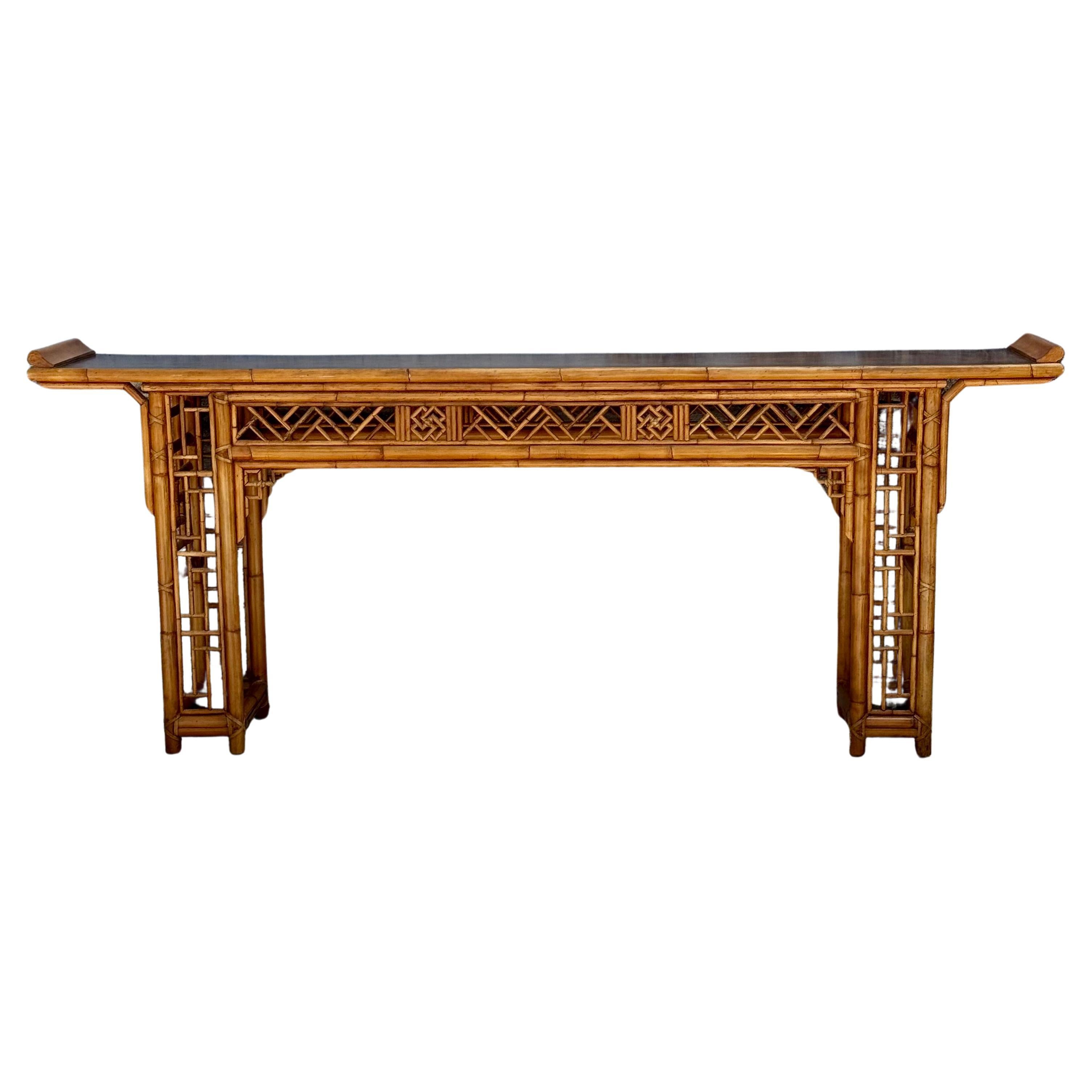  Chinese Chippendale Bamboo Console, Altar Table  For Sale