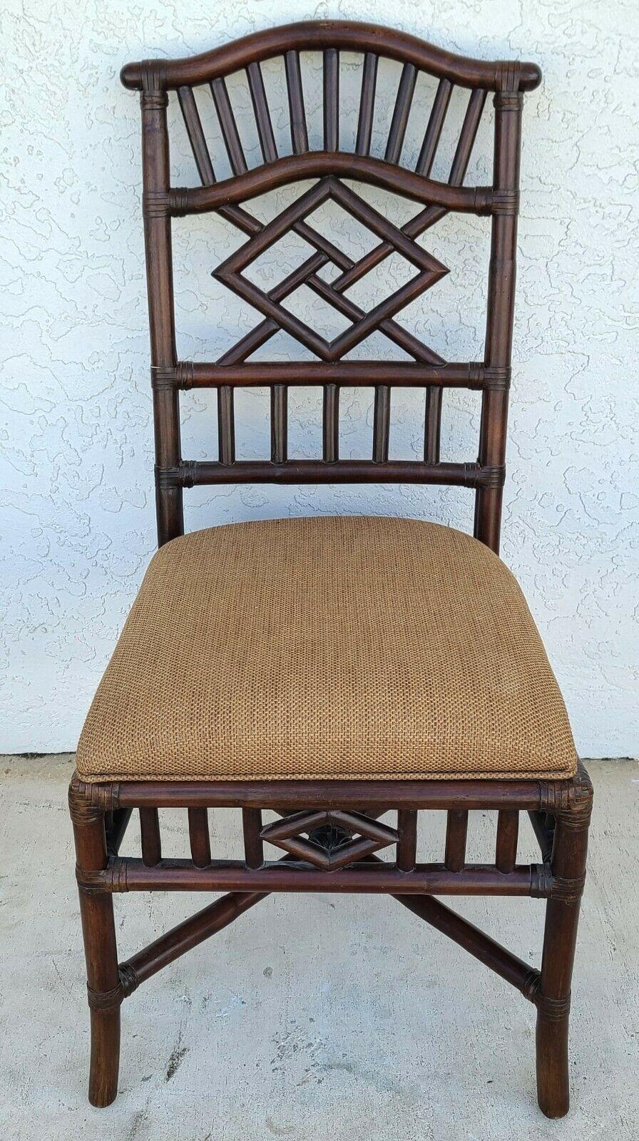 Leather Chinese Chippendale Bamboo Rattan Pagoda Dining Chairs by LEXINGTON, Set of 6