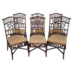 Chinese Chippendale Bamboo Rattan Pagoda Dining Chairs by LEXINGTON, Set of 6