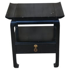 Chinese Chippendale Black Lacquer Chinoiserie Side Accent Table Nightstand 27"
