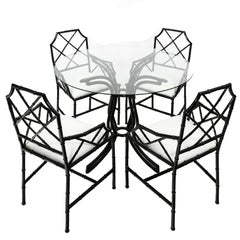 Chinese Chippendale Black Style Metal Bamboo Dining Set