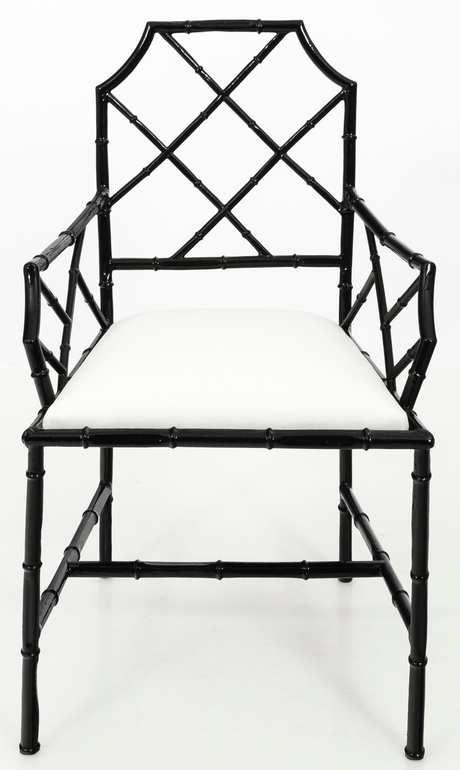 Chinoiserie  Chinese Chippendale Black Style Metal Bamboo Dining Set