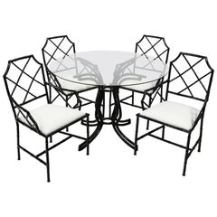 Retro  Chinese Chippendale Black Style Metal Bamboo Dining Set